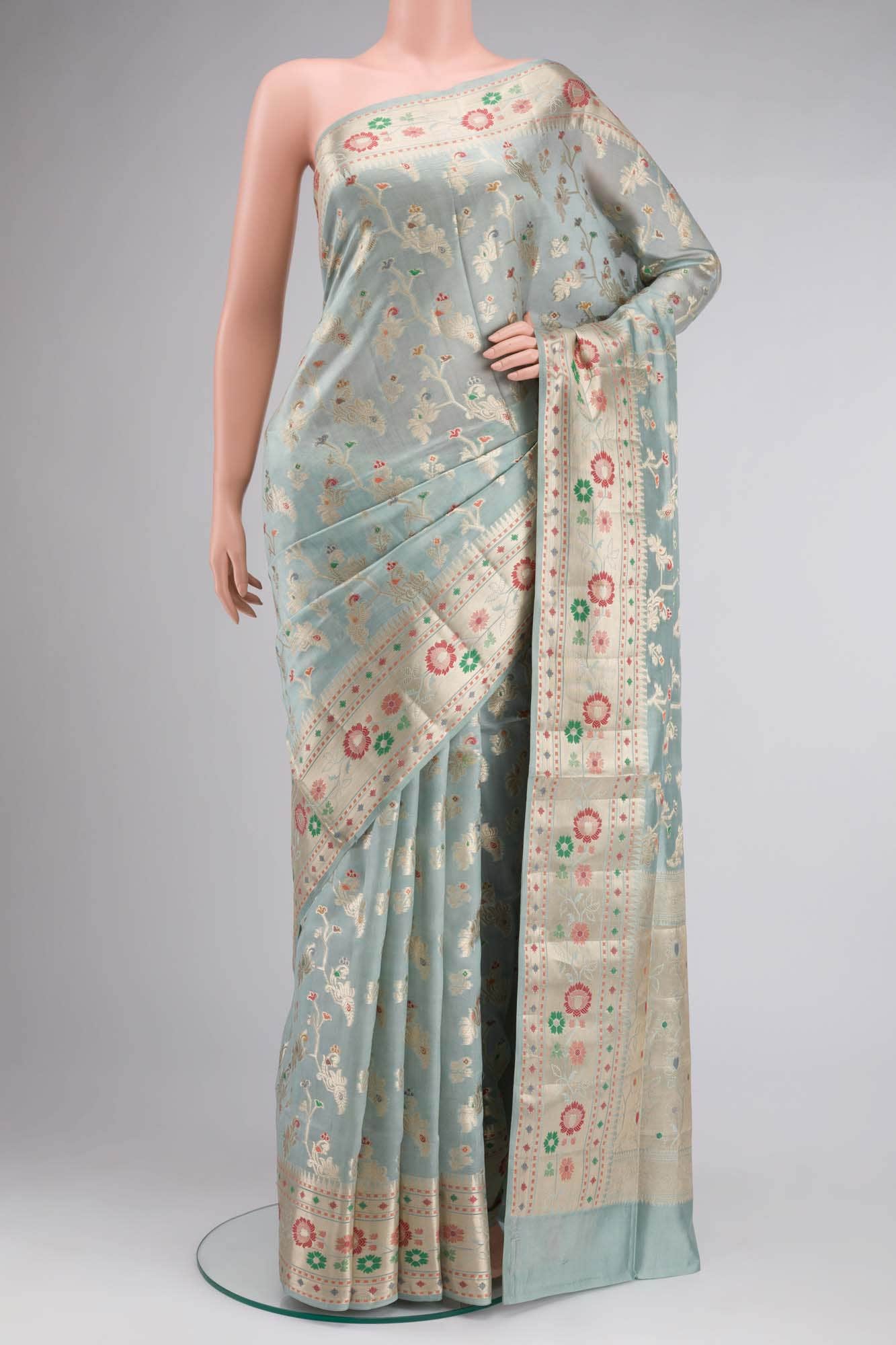 Blue Banarasi Raw Silk Saree