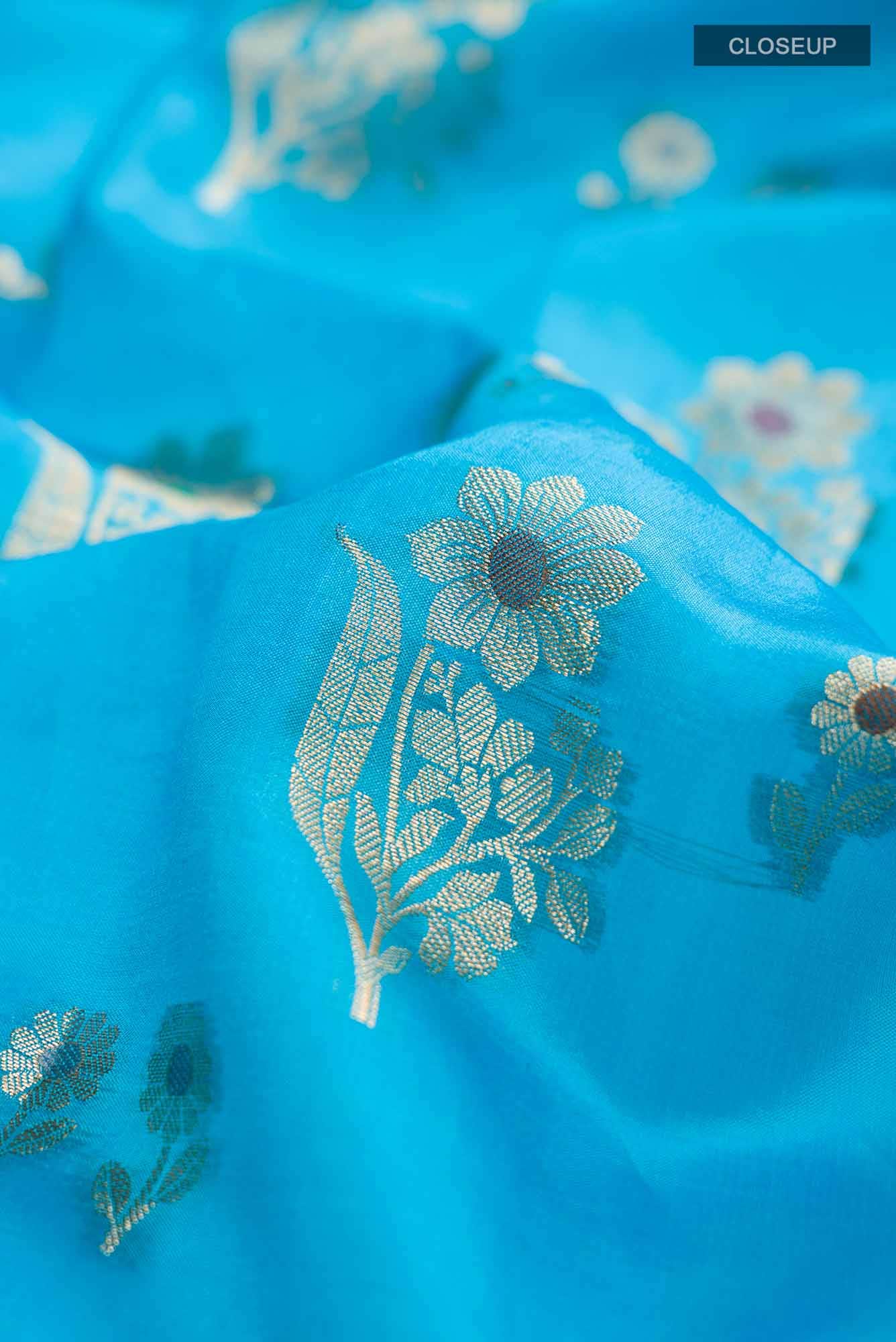 Blue Banarasi Raw Silk Saree