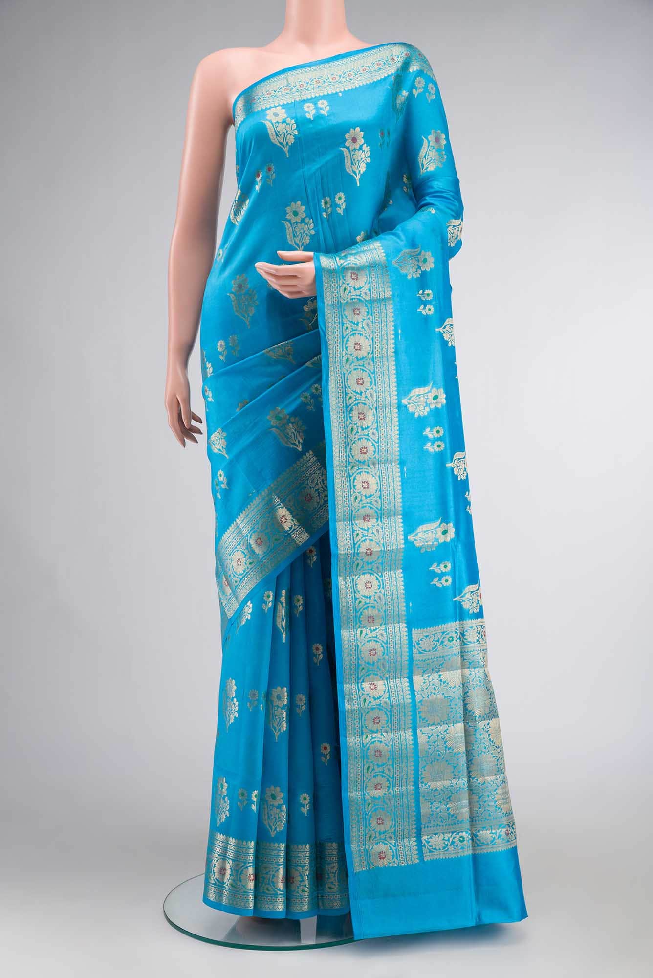 Blue Banarasi Raw Silk Saree
