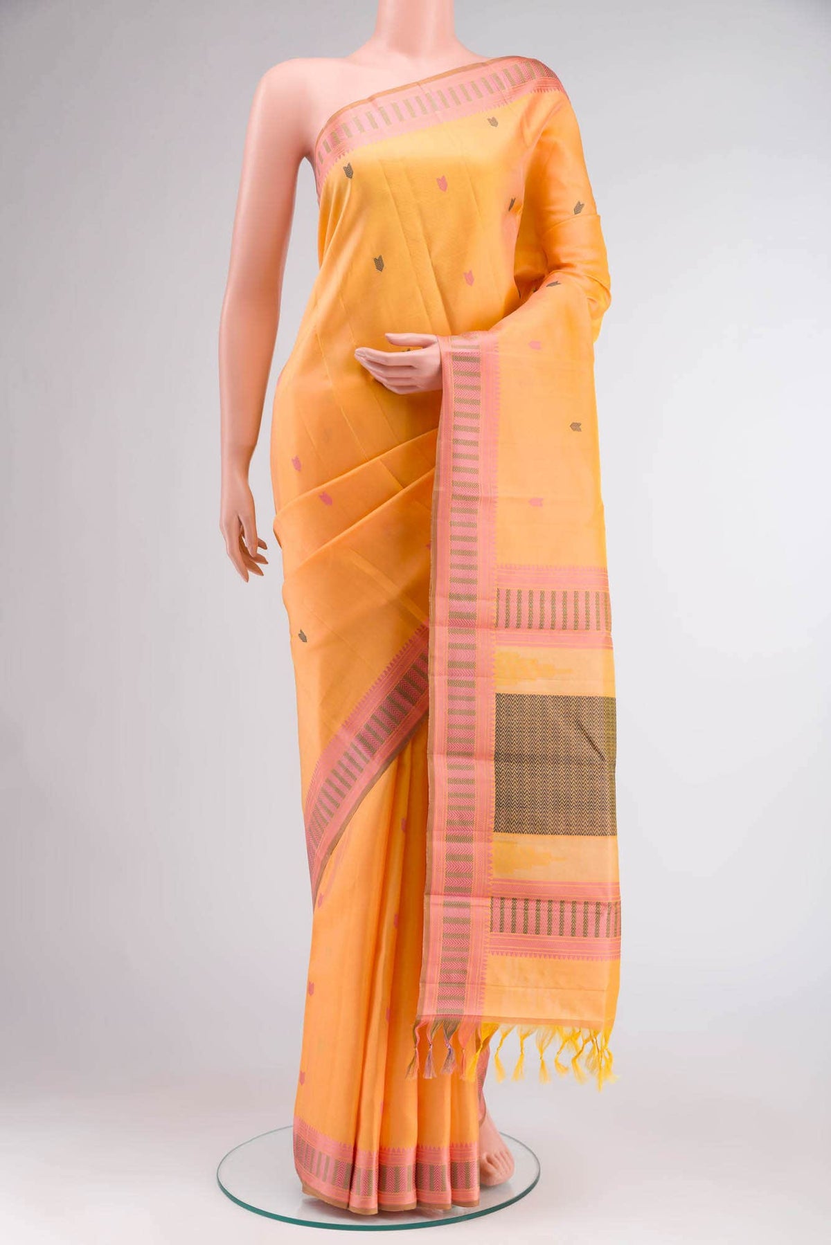 Yellow with Peach Color Kanchipuram Silk Saree