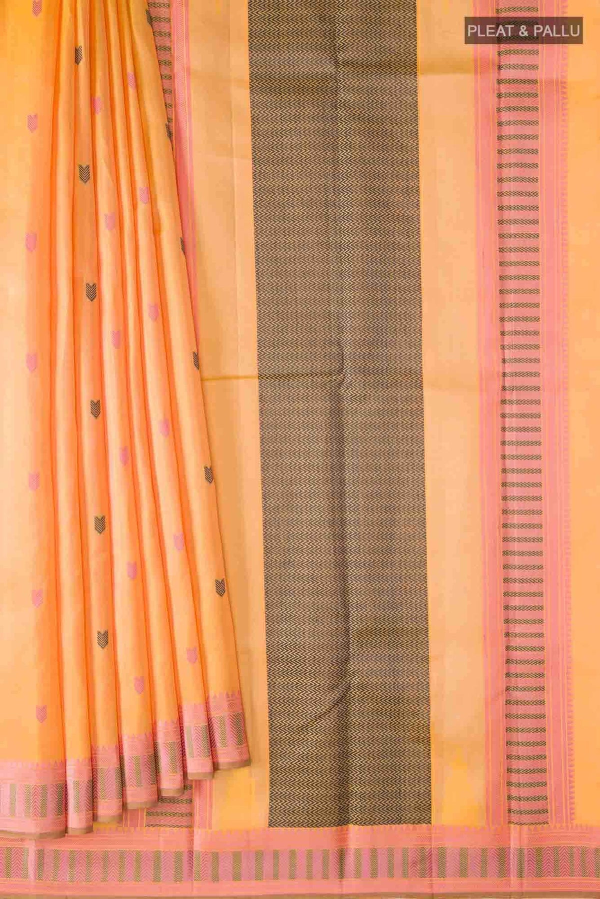 Yellow with Peach Color Kanchipuram Silk Saree
