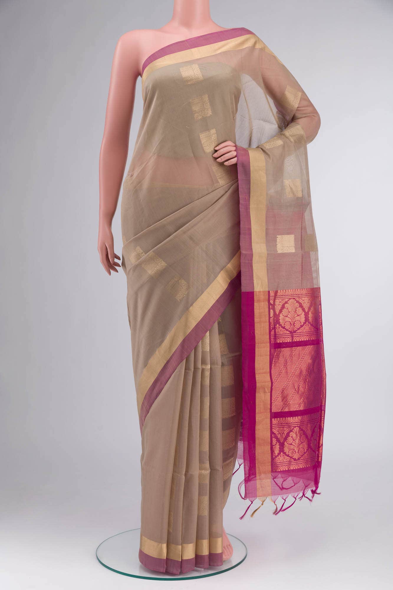Beige Silk Cotton Saree