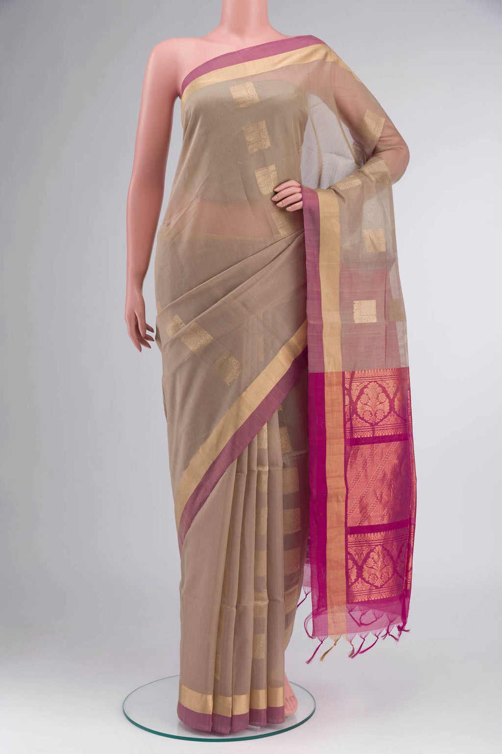 Beige Silk Cotton Saree