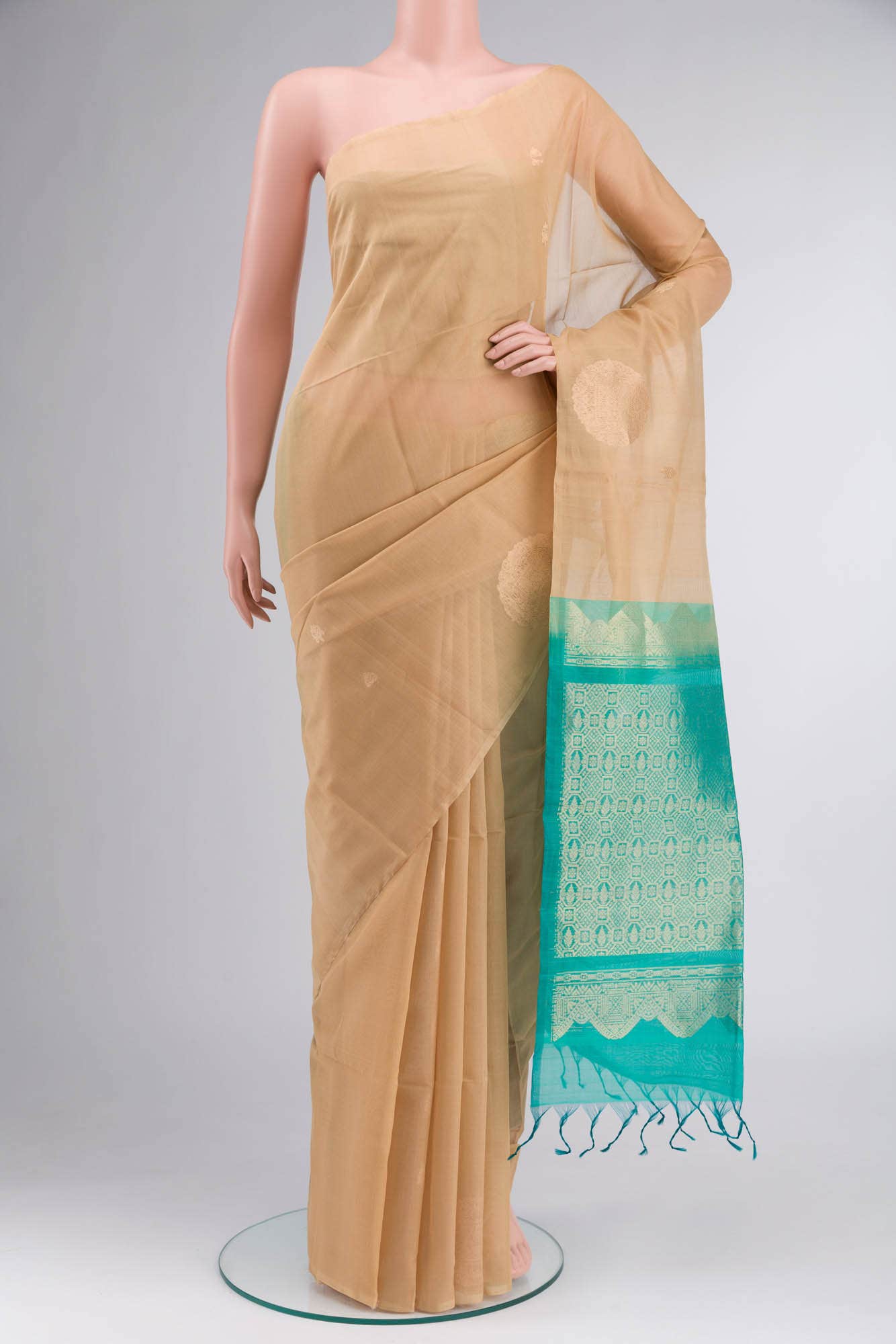 Beige Silk Cotton Saree