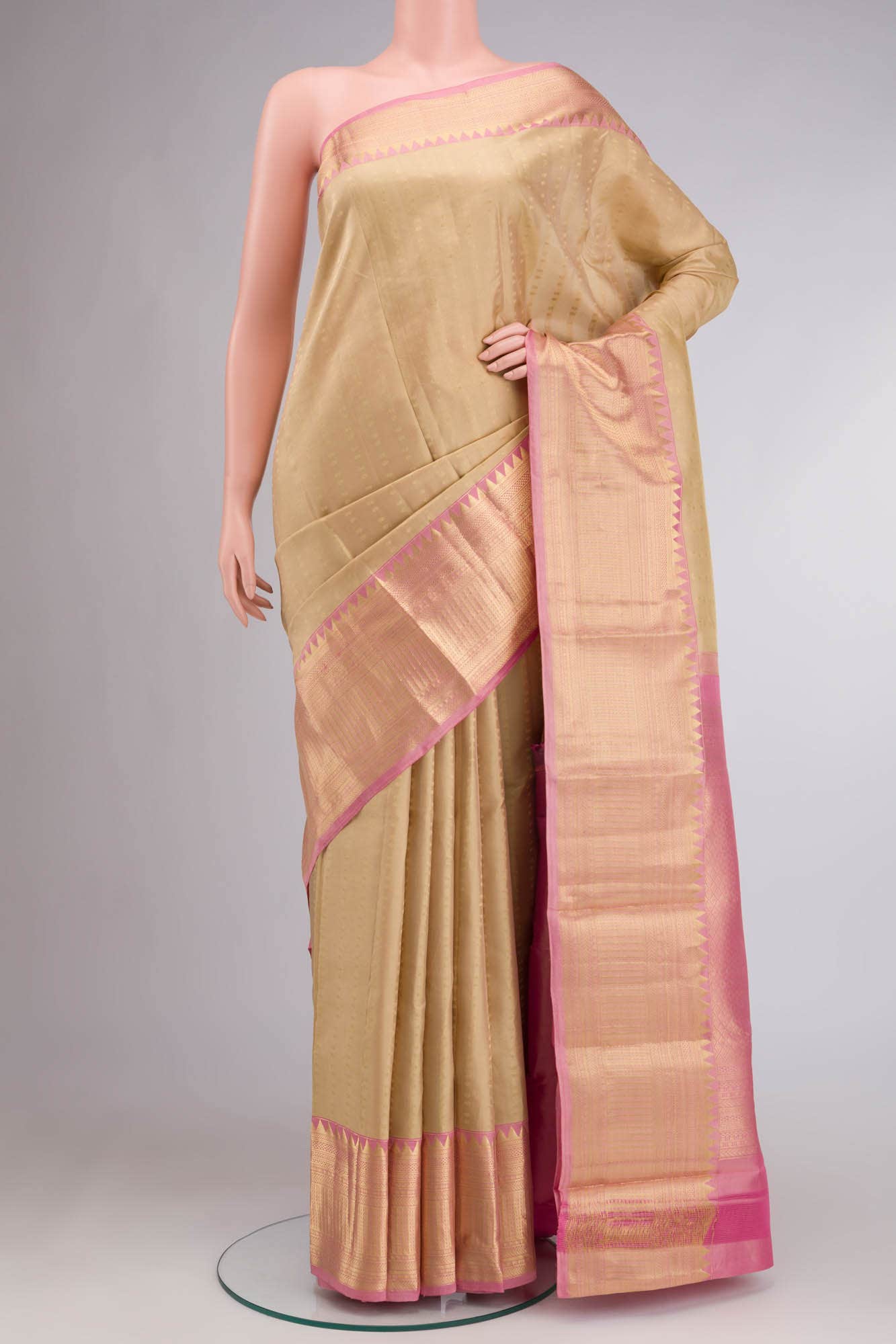 Beige Kanchipuram Silk Saree