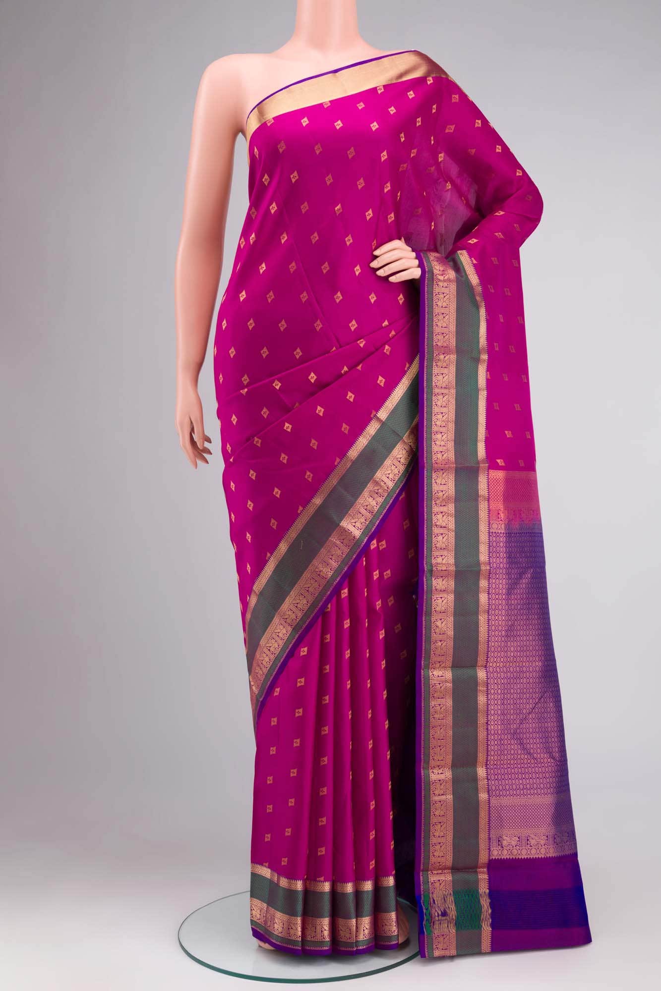 Dark Pink Kanchipuram Silk Saree