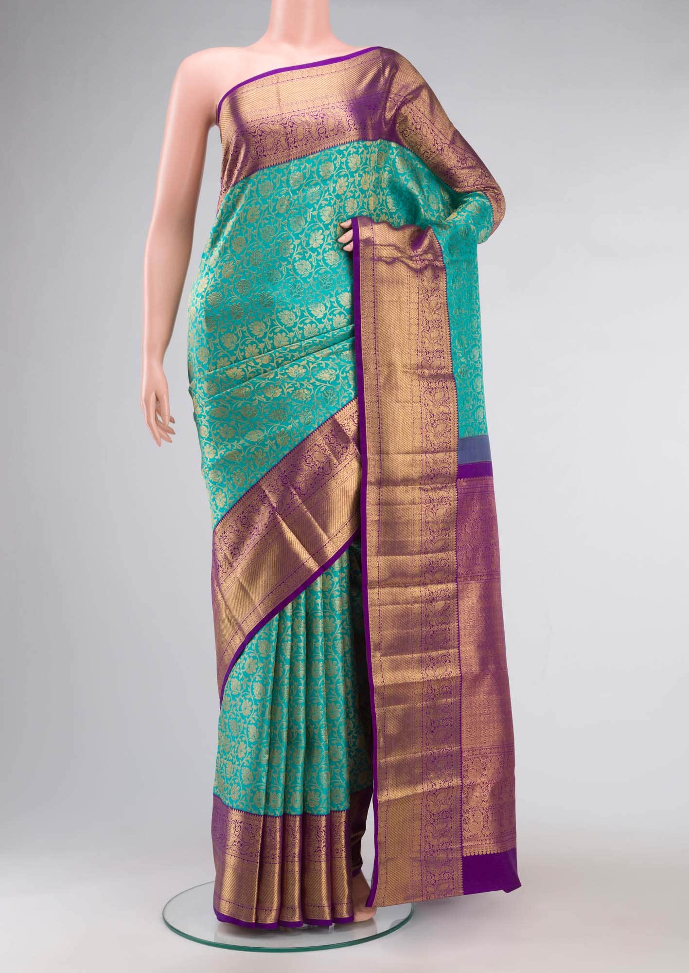 Turquoise Kanchipuram Silk Saree