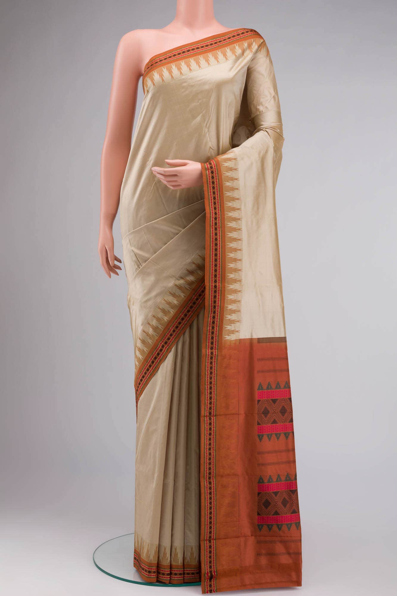 Beige Bangalore Silk Saree