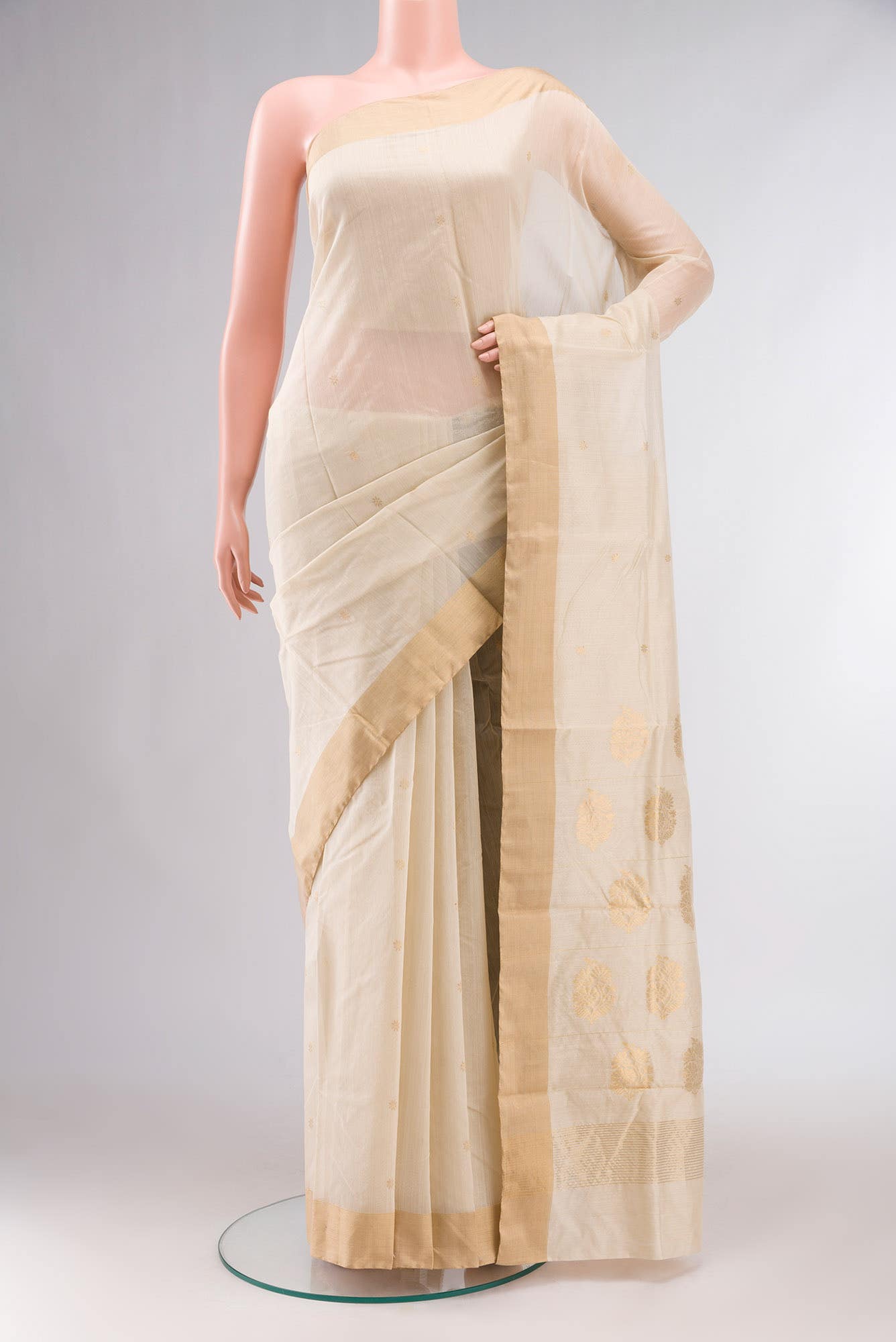 Cream Chanderi Silk Cotton Saree