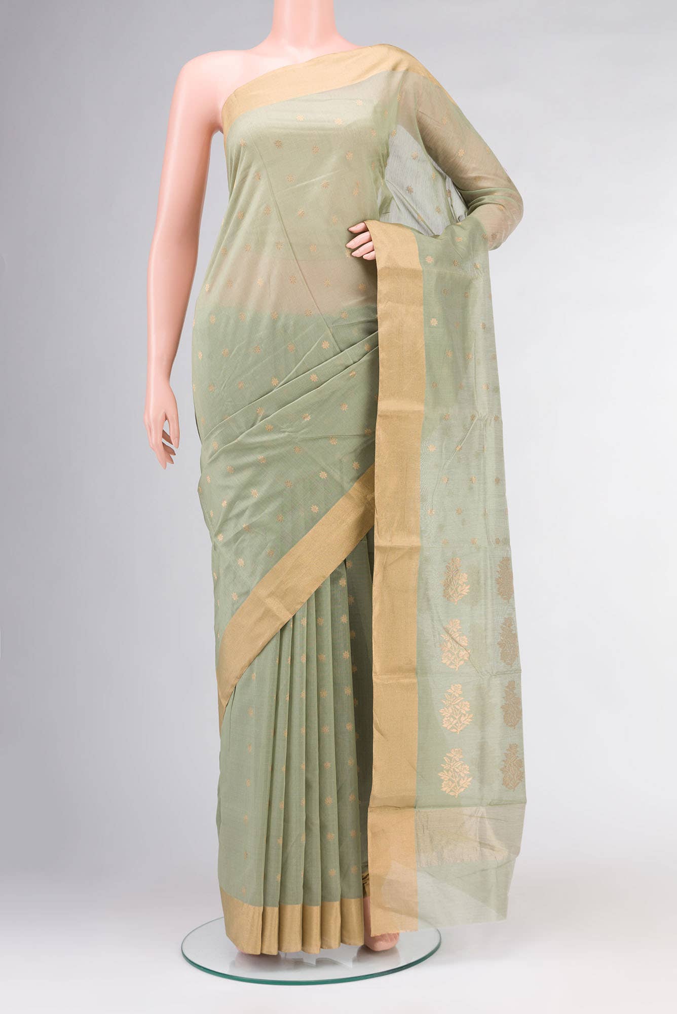 Sage Green Chanderi Silk Cotton Saree