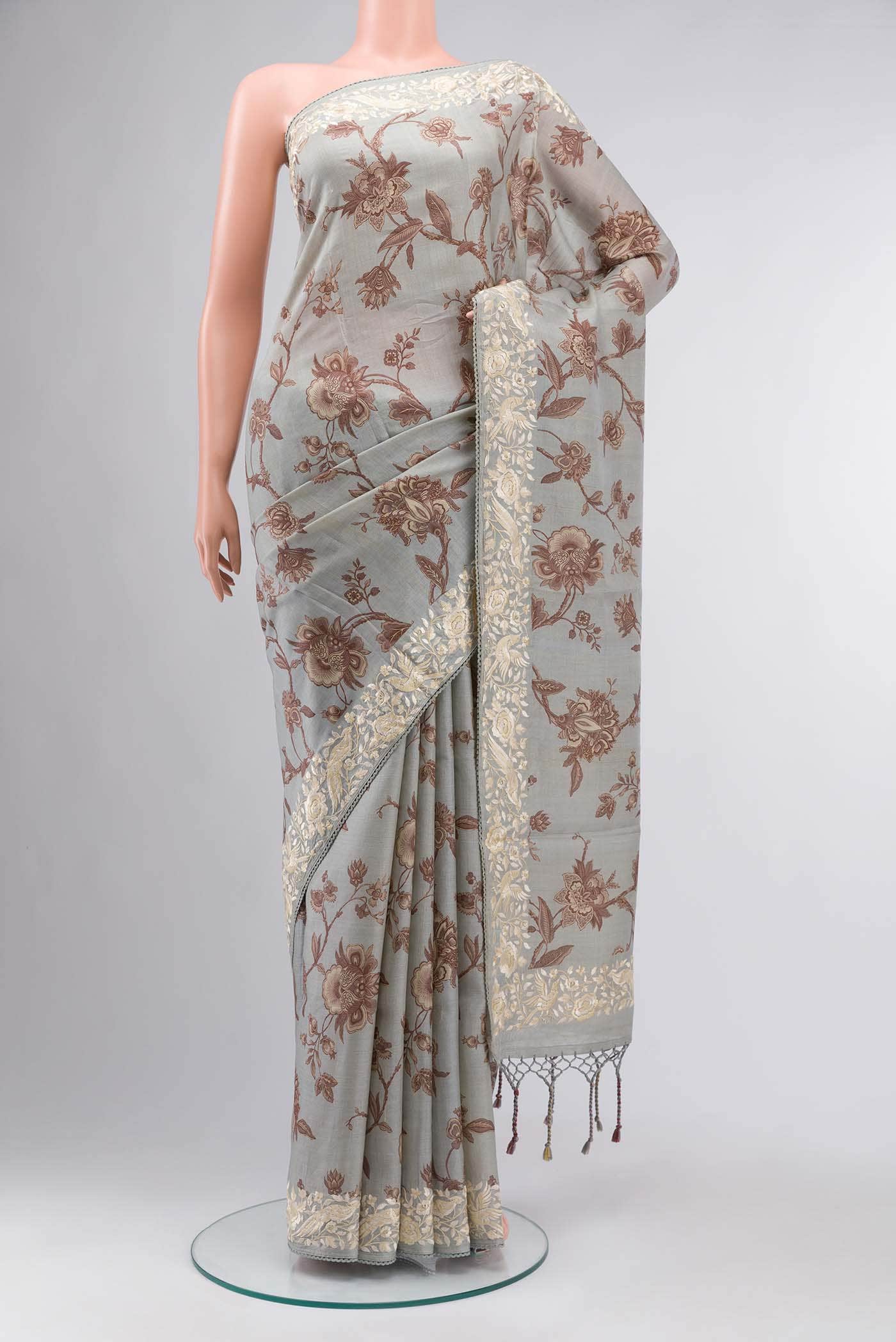 Blue Grey Bhagalpuri Tussar Silk Saree