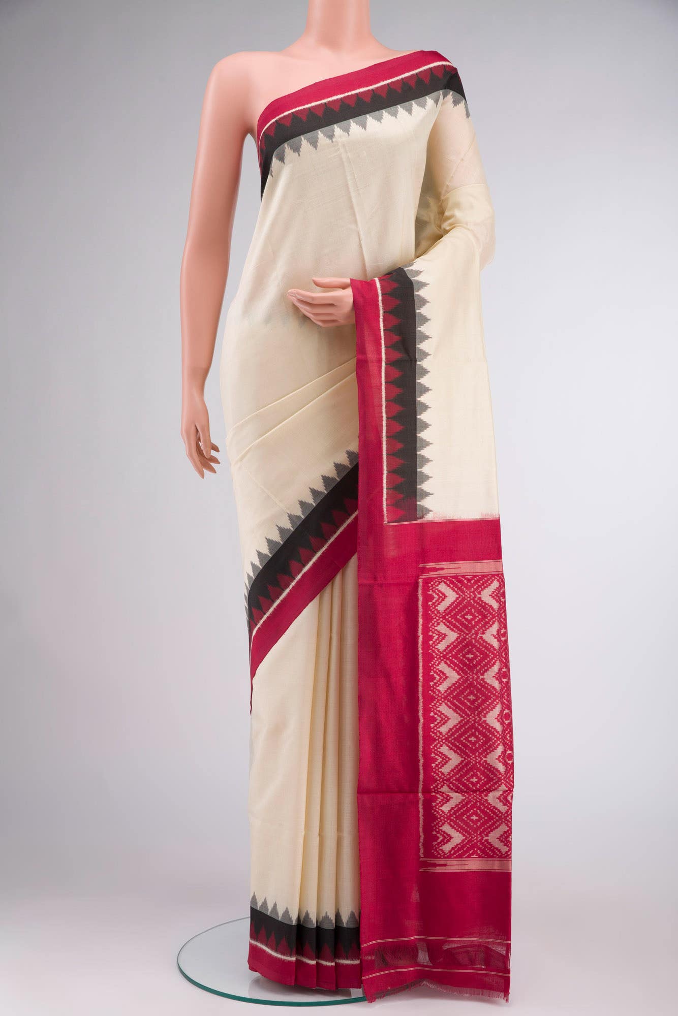Cream Pochampally Silk Saree