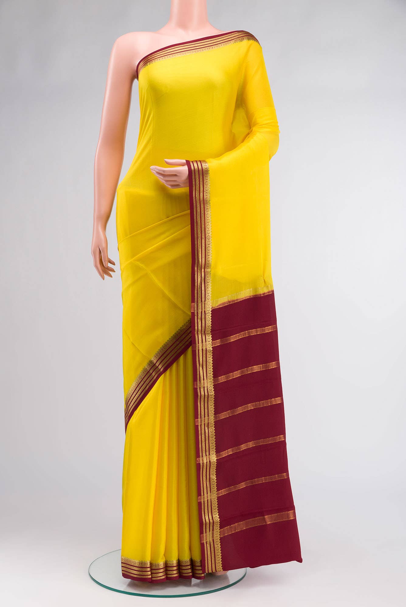 Yellow Mysore Crepe Saree