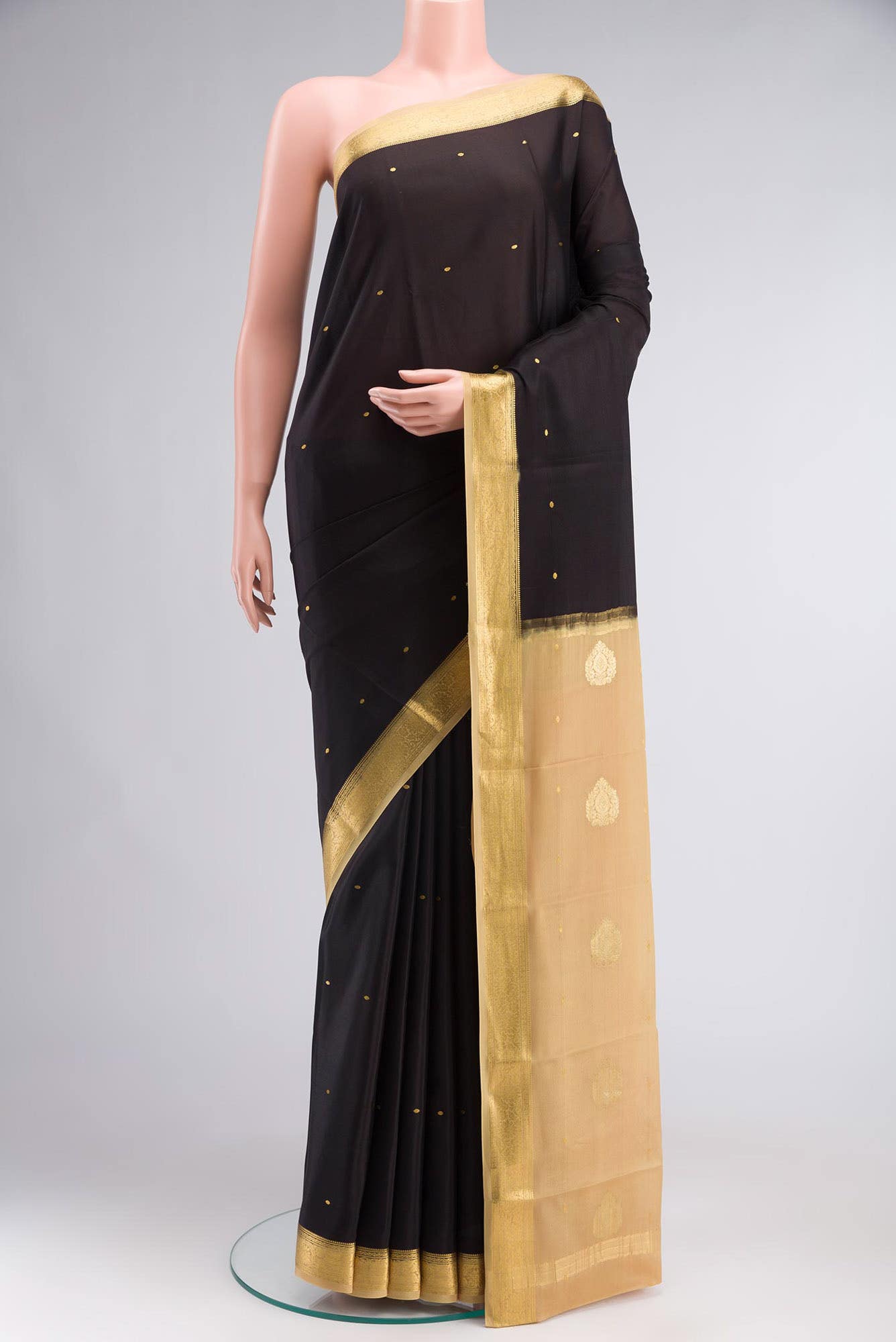 Black Mysore Crepe Saree