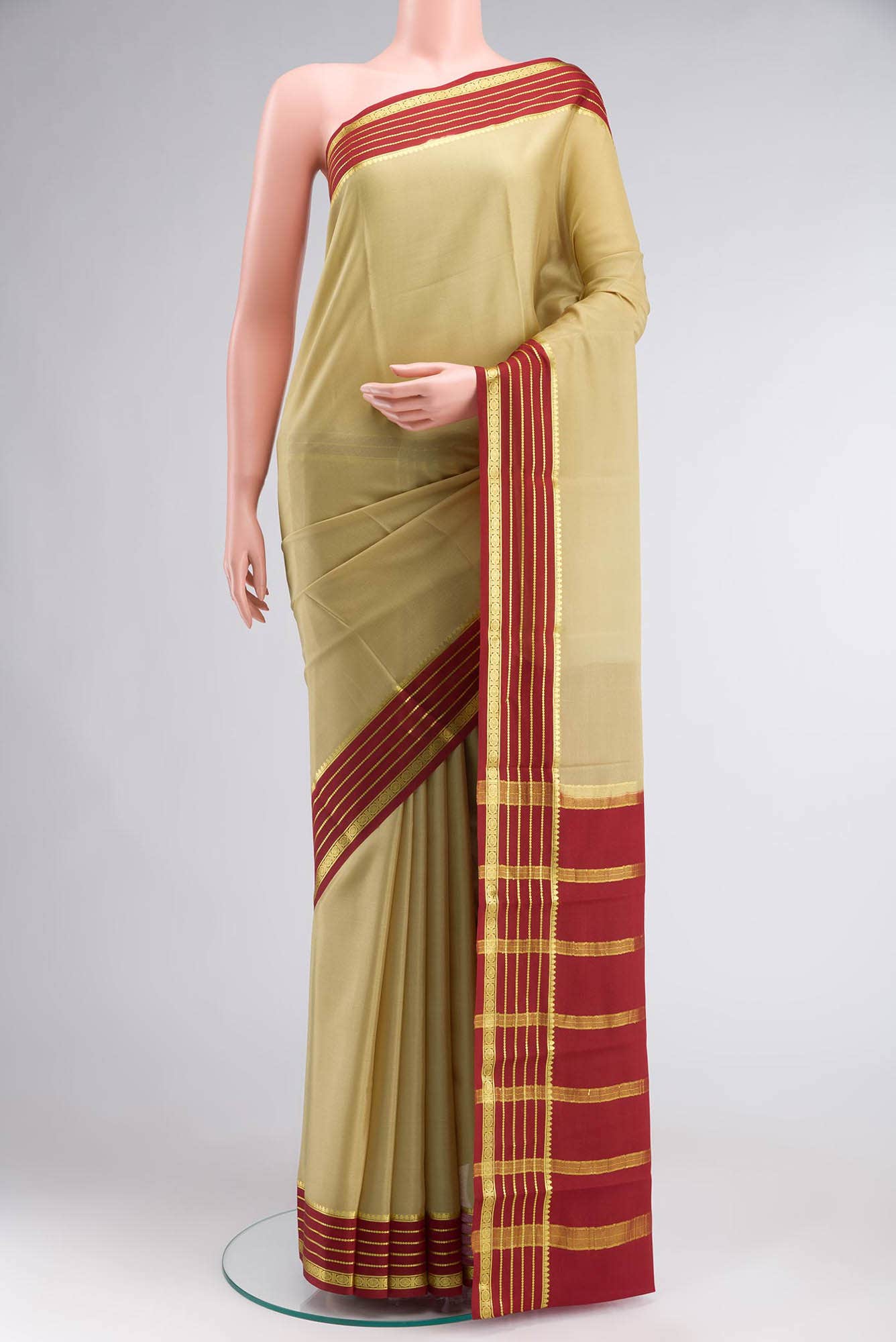 Beige Mysore Crepe Saree