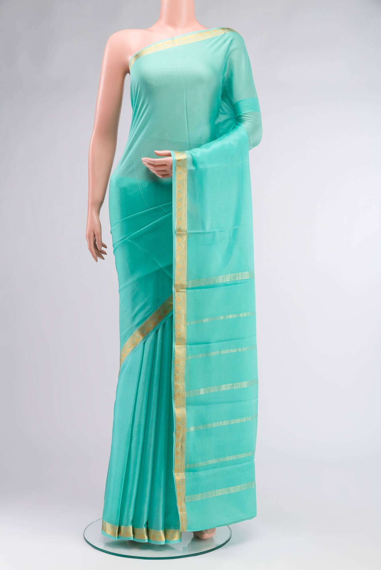 Sea Green Mysore Crepe Saree