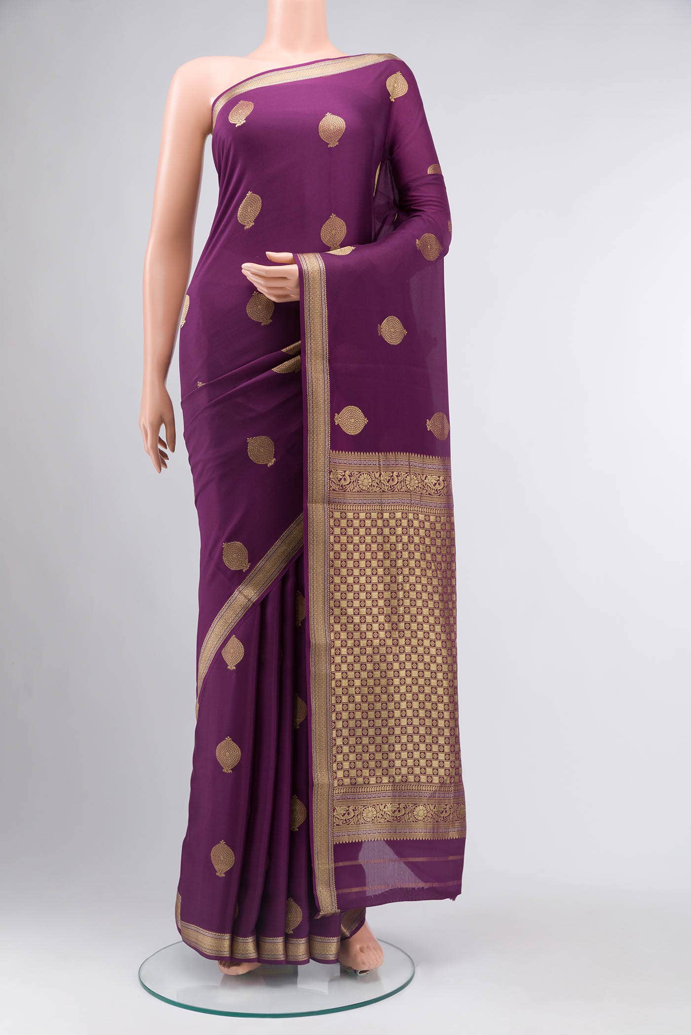 Purple Mysore Crepe Saree