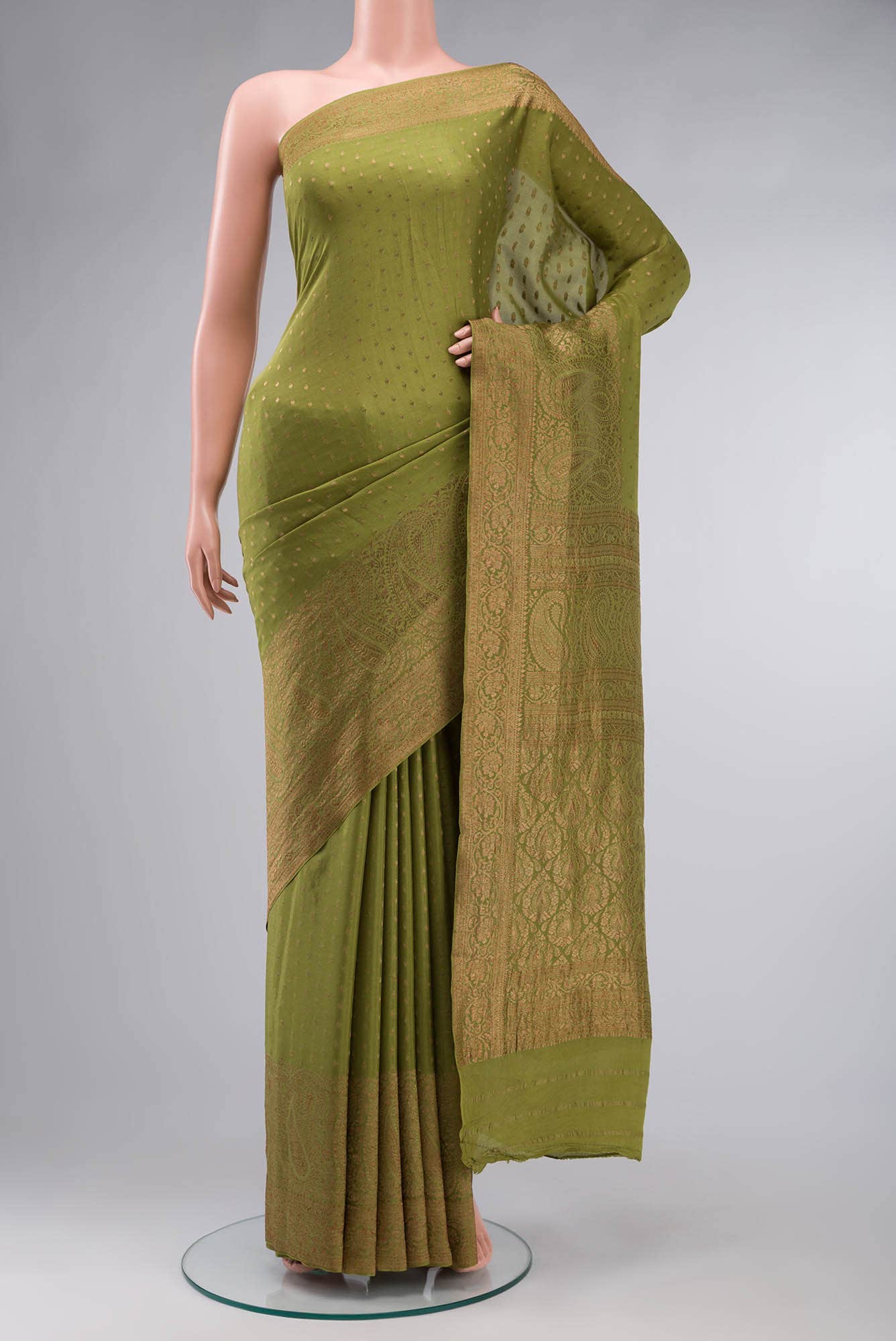 Mehandi Green Mysore Crepe Saree