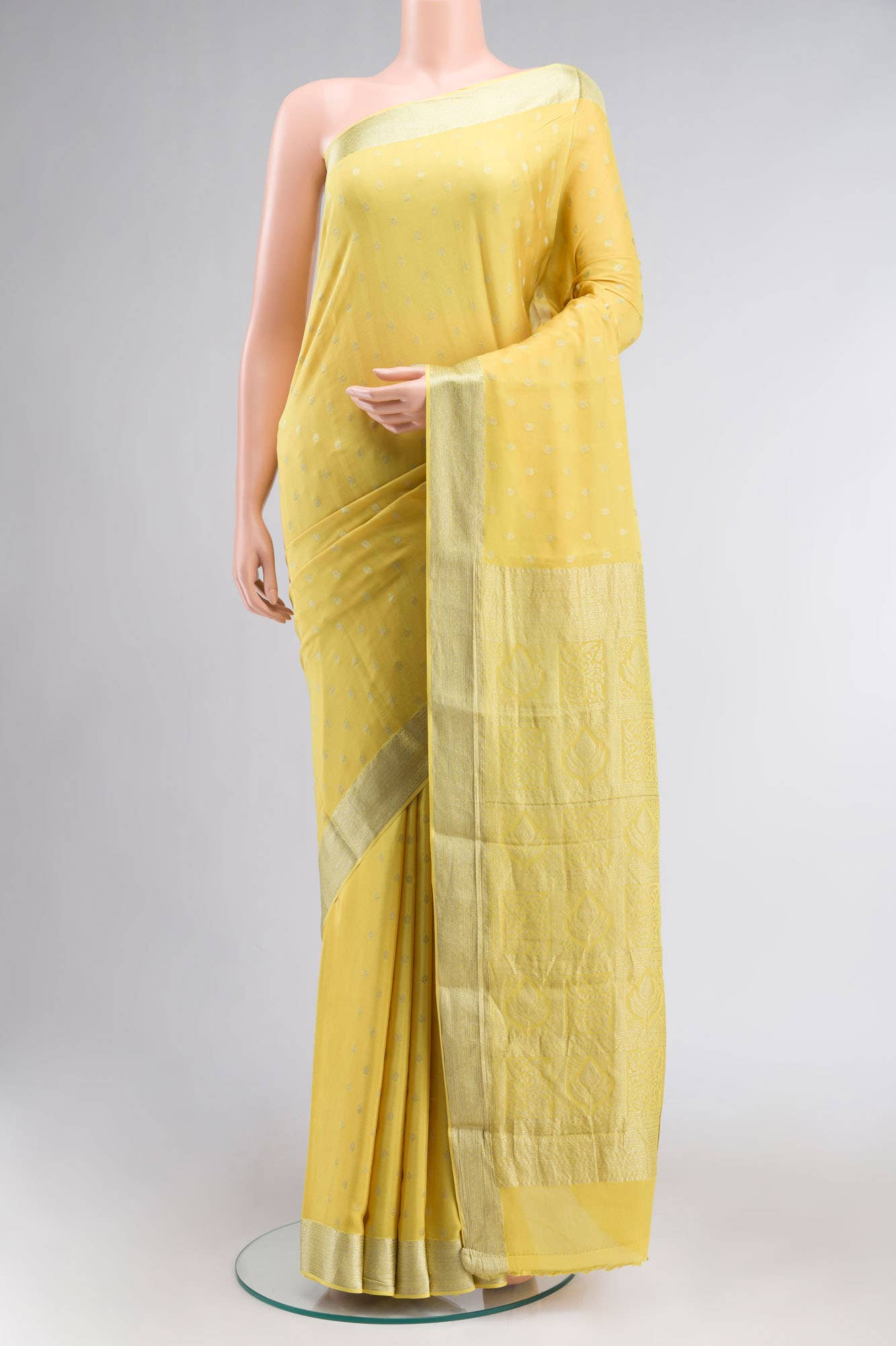 Yellow Mysore Crepe Saree