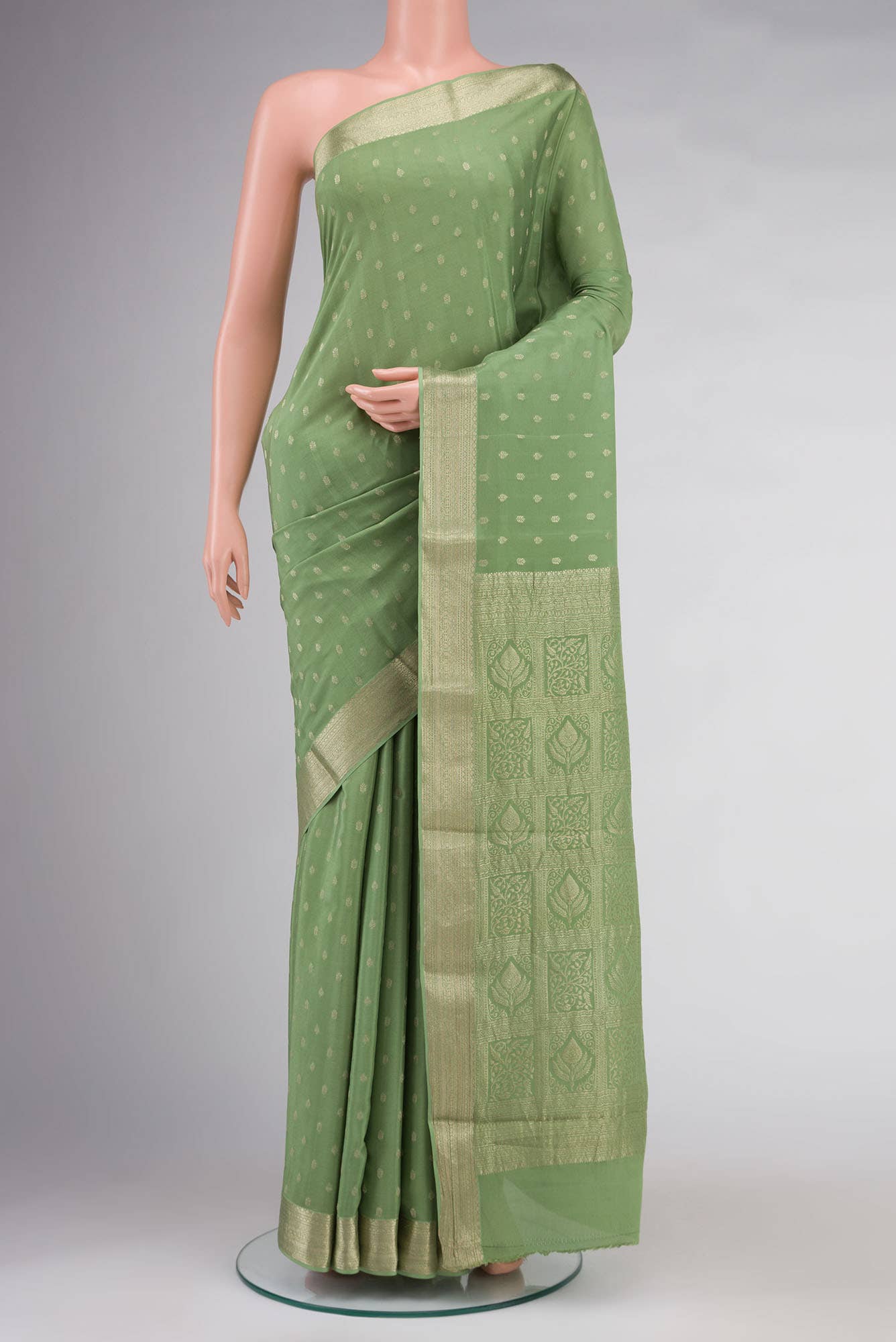 Green Mysore Crepe Saree