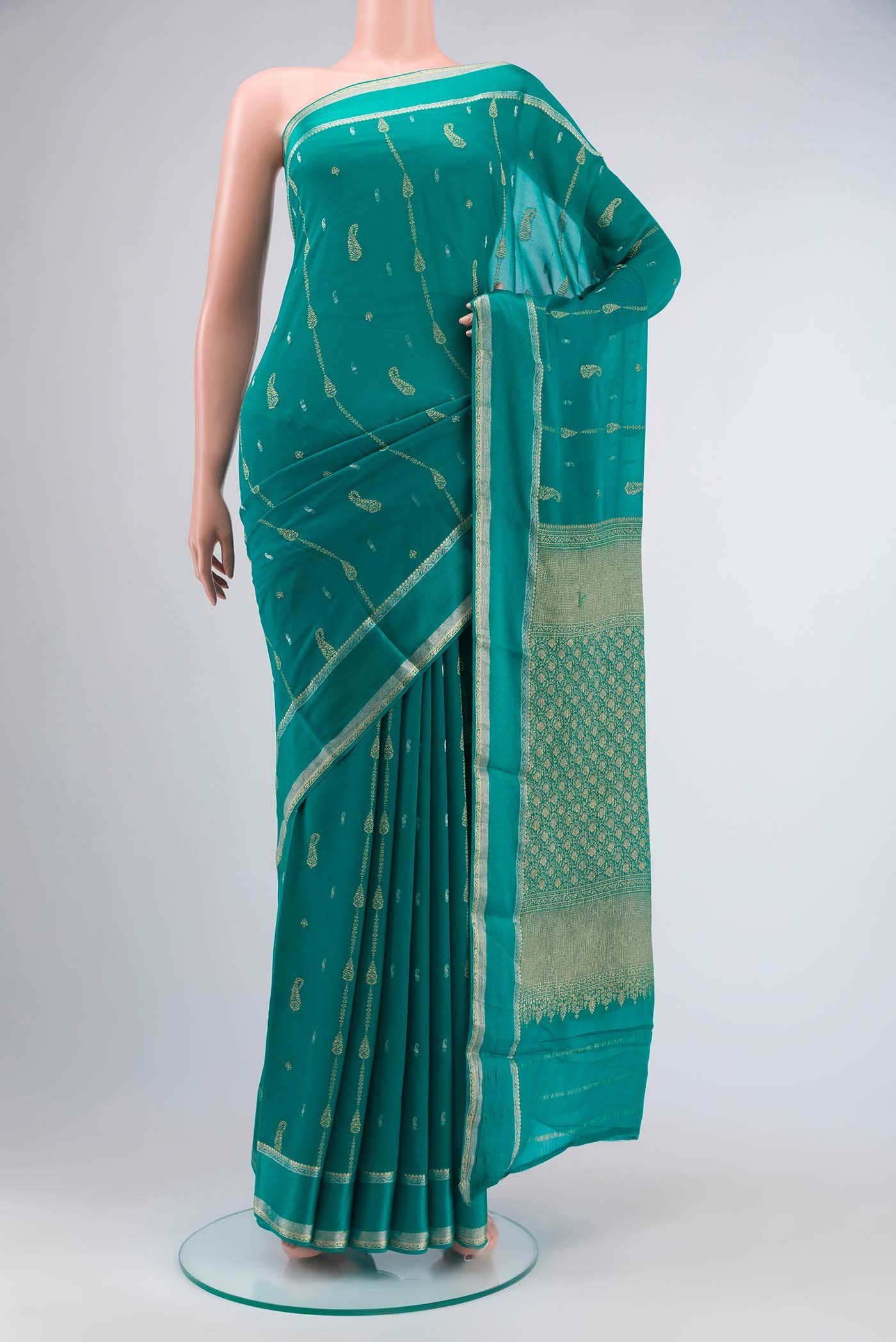 Teal Mysore Chiffon Saree