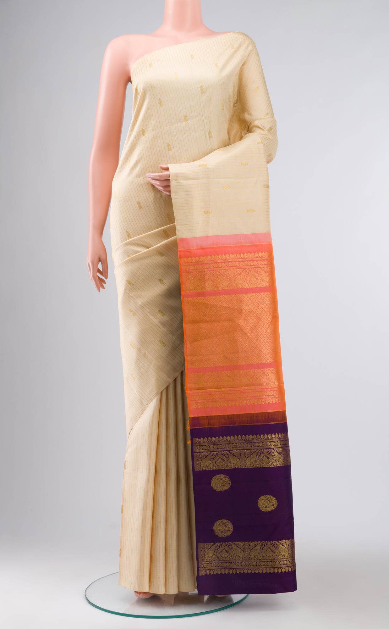 Cream Kanchipuram Silk Saree