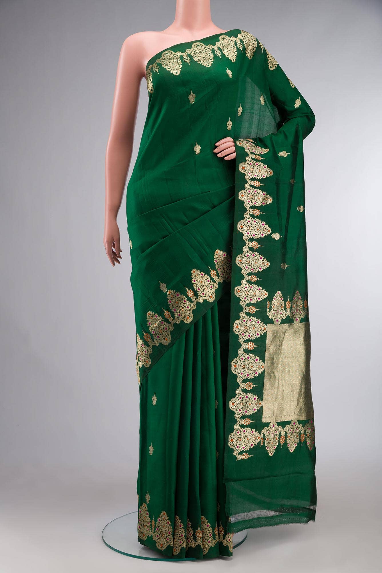 Green Banarasi Raw Silk Saree