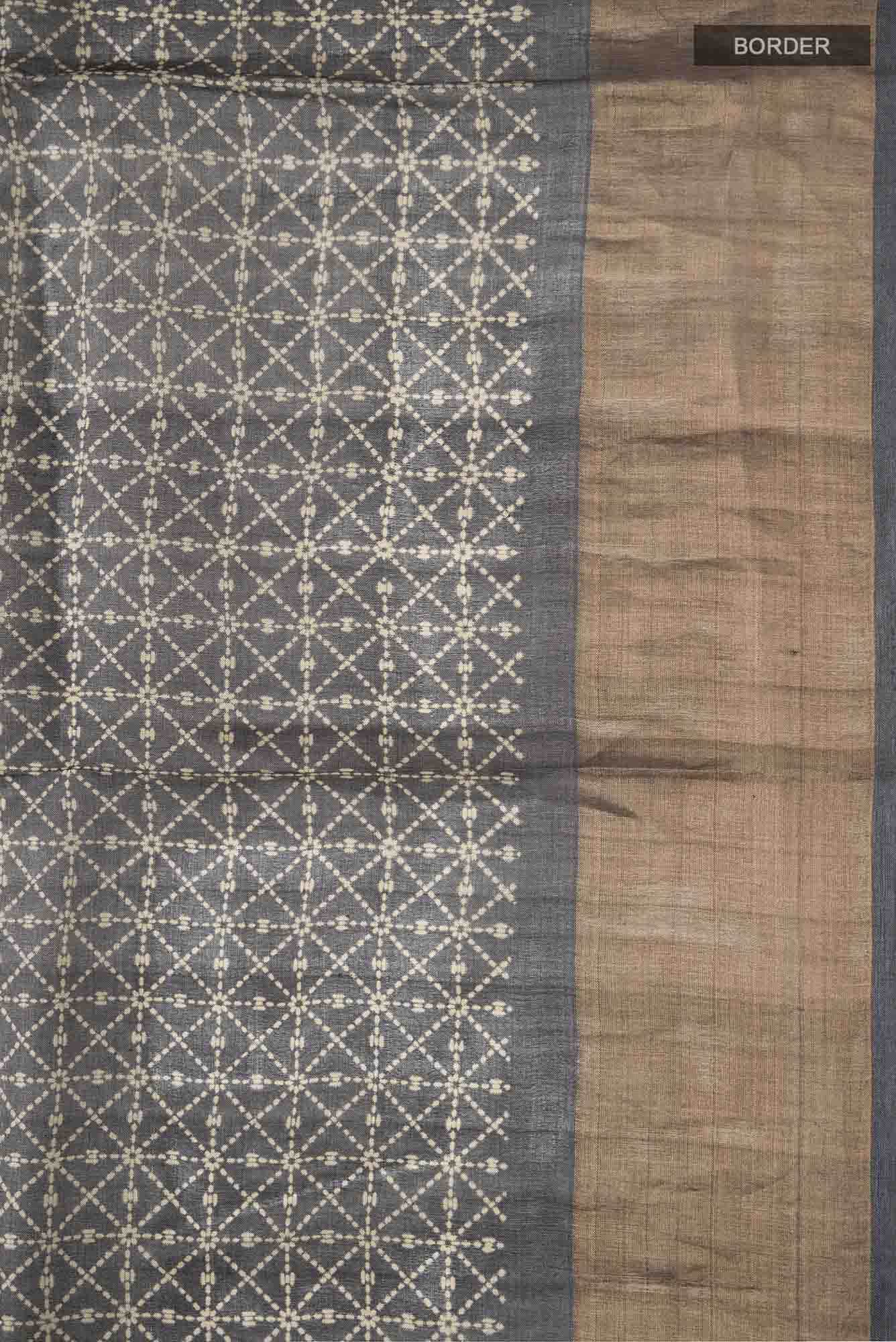 Grey Bhagalpuri Tussar Silk Saree