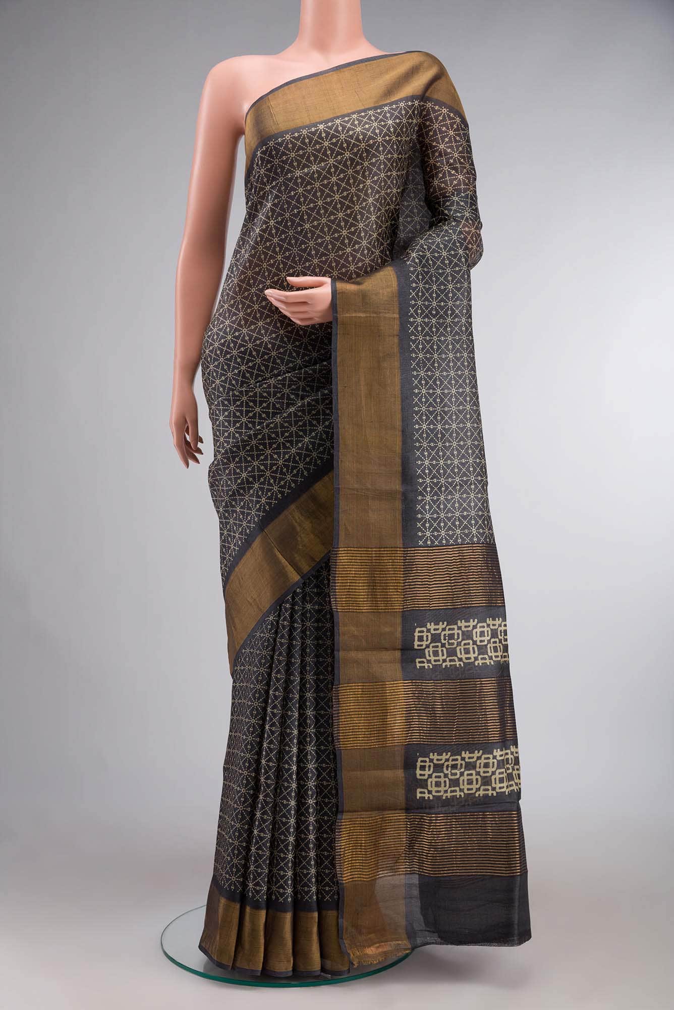 Grey Bhagalpuri Tussar Silk Saree