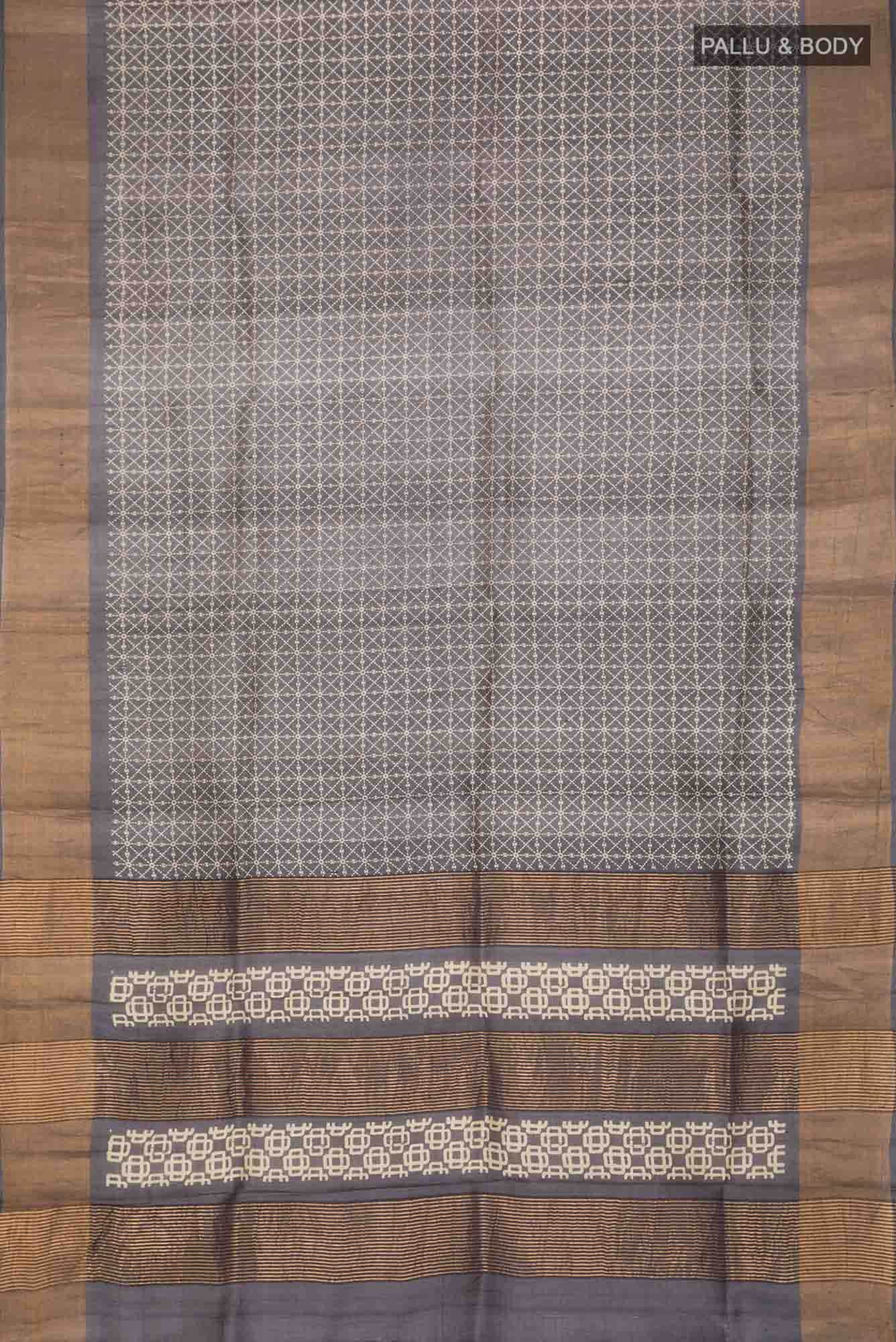 Grey Bhagalpuri Tussar Silk Saree