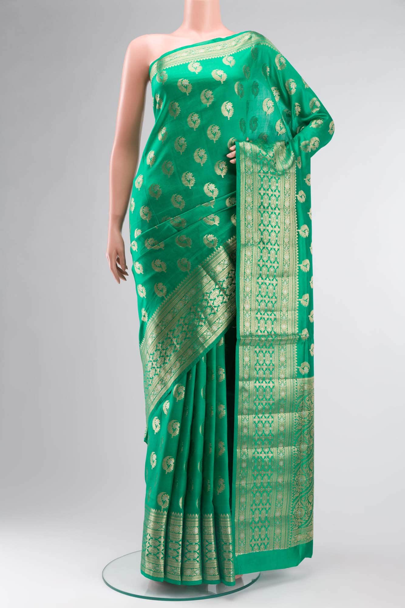 Green Banarasi Raw Silk Saree