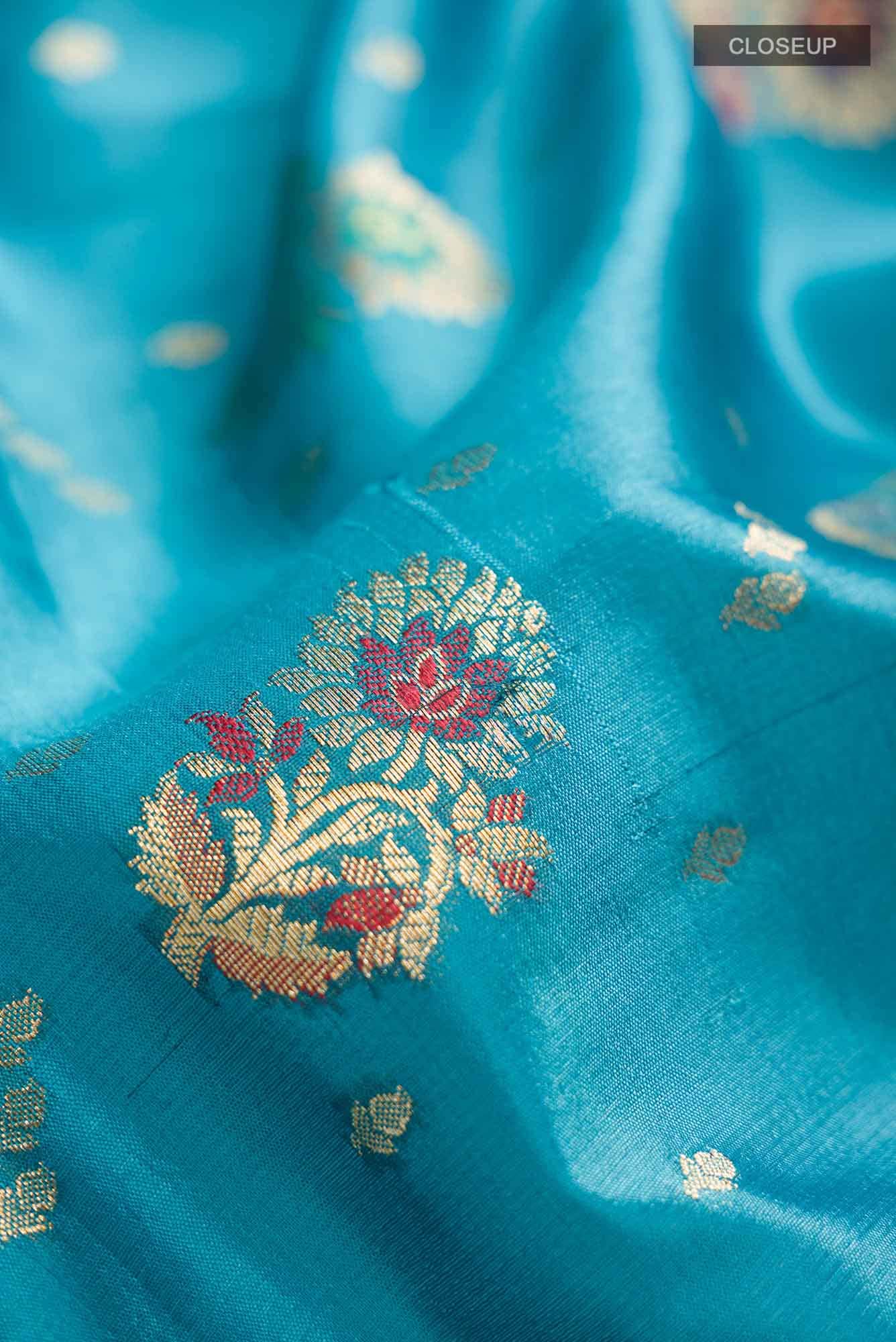 Blue Banarasi Raw Silk Saree