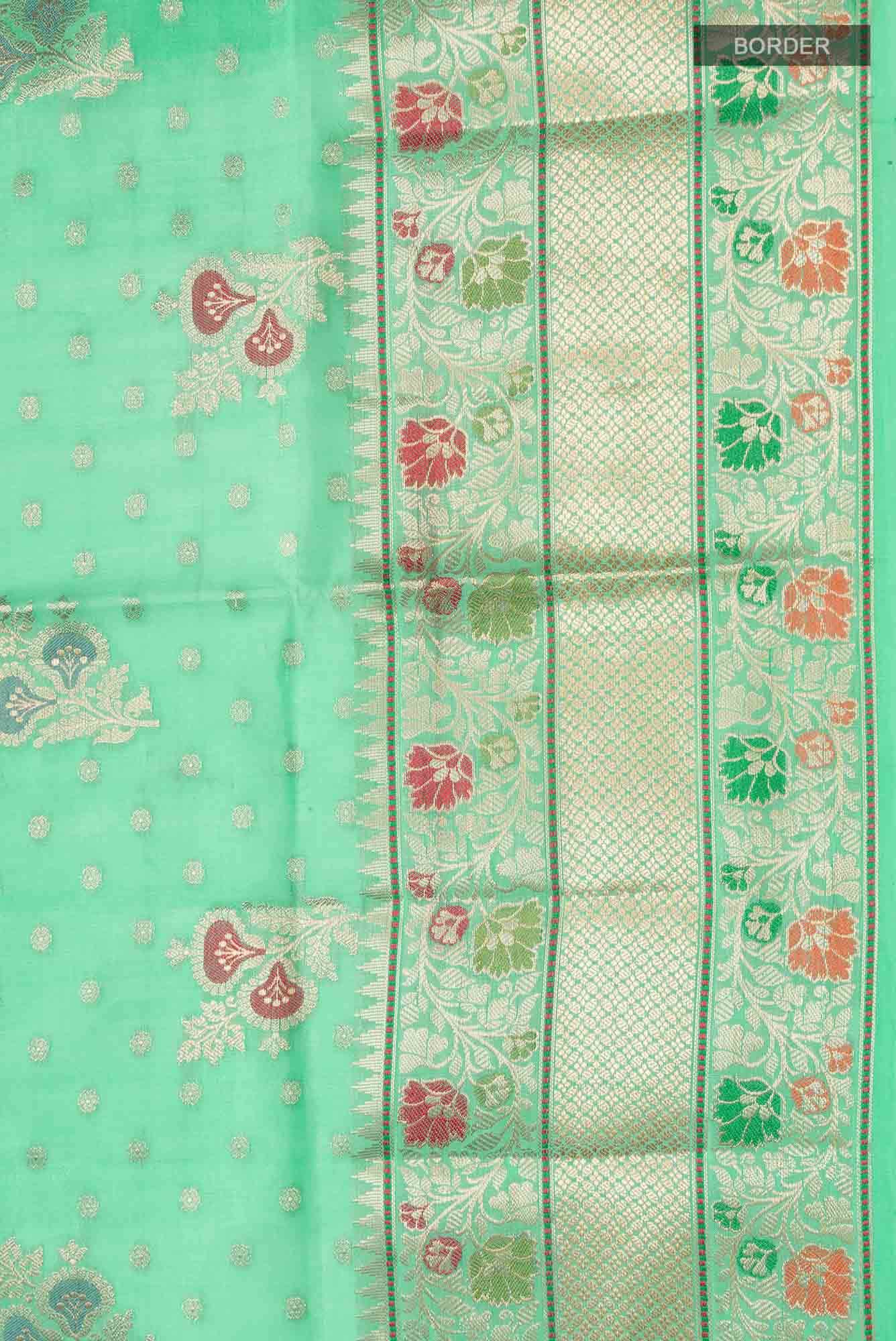 Green Banarasi Raw Silk Saree