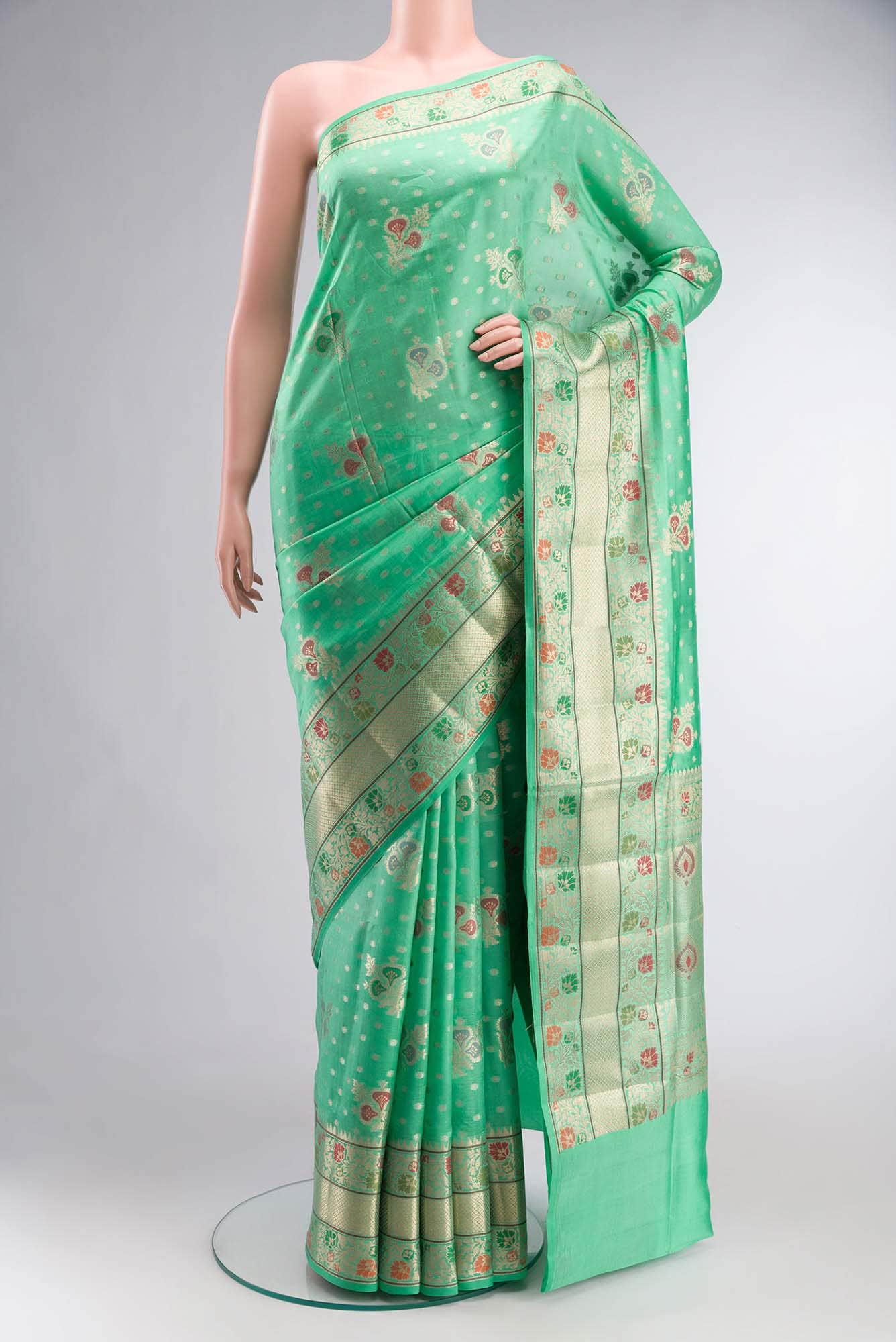 Green Banarasi Raw Silk Saree