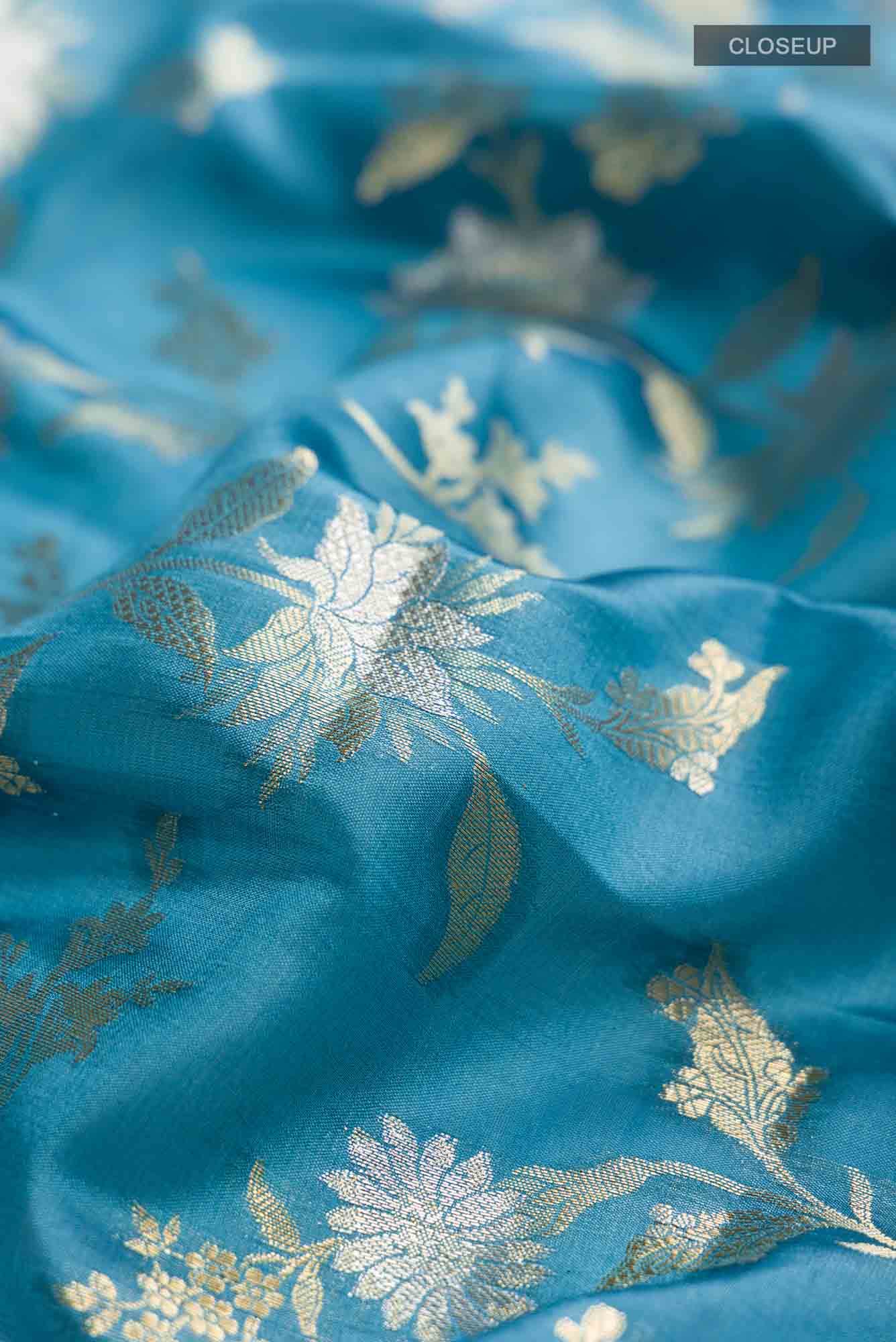 Blue Banarasi Raw Silk Saree