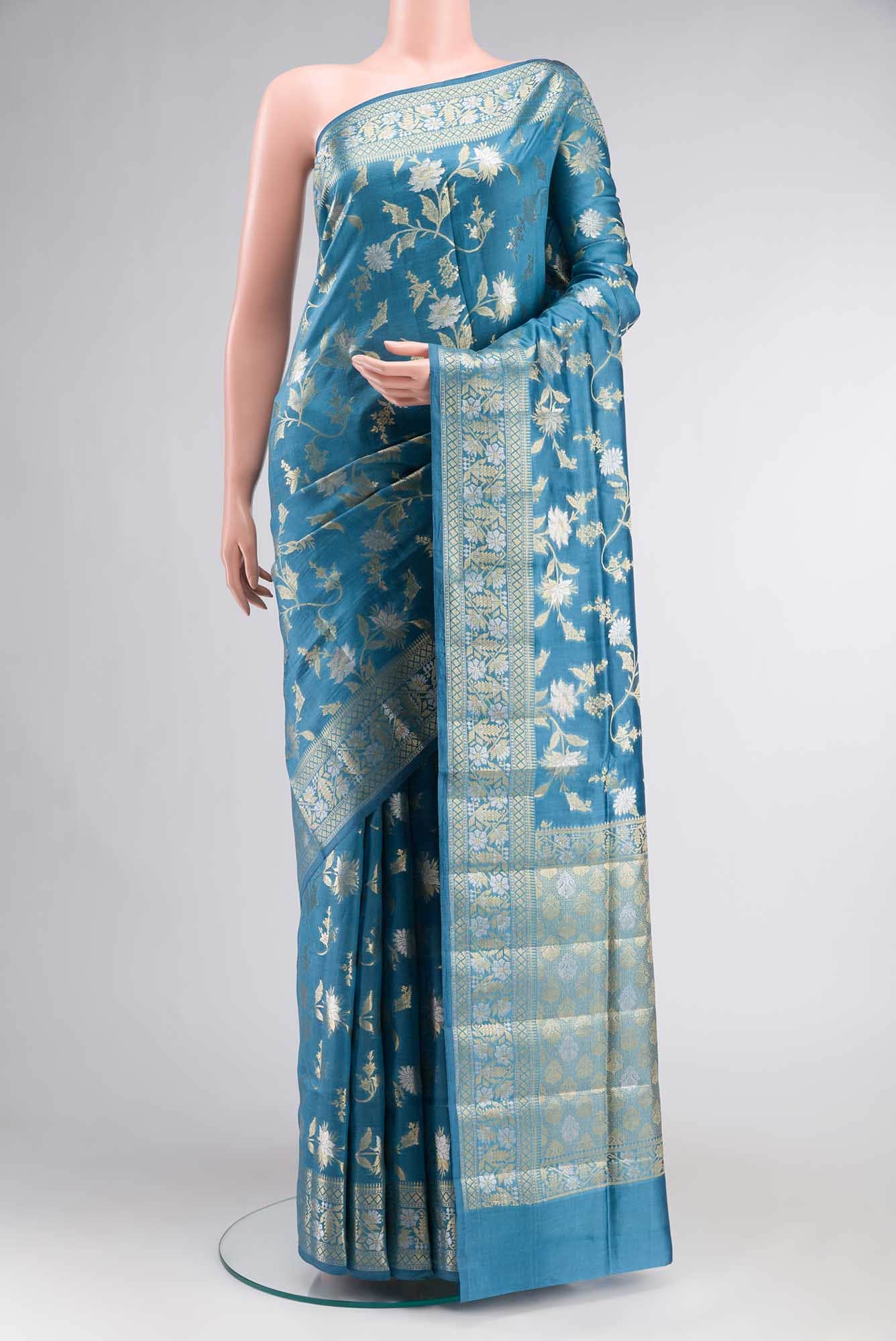 Blue Banarasi Raw Silk Saree