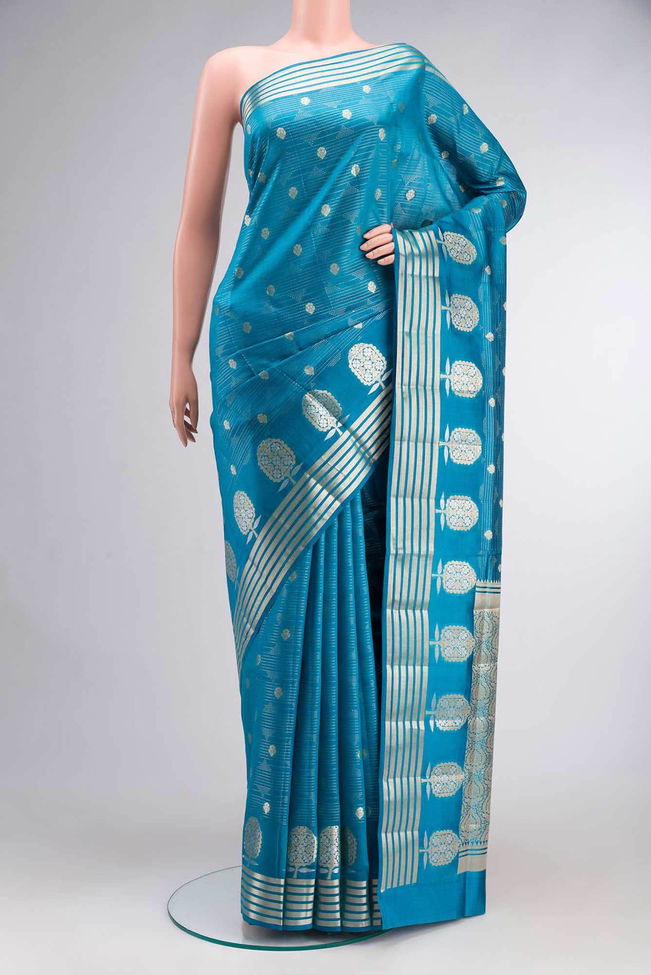 Blue Banarasi Raw Silk Saree