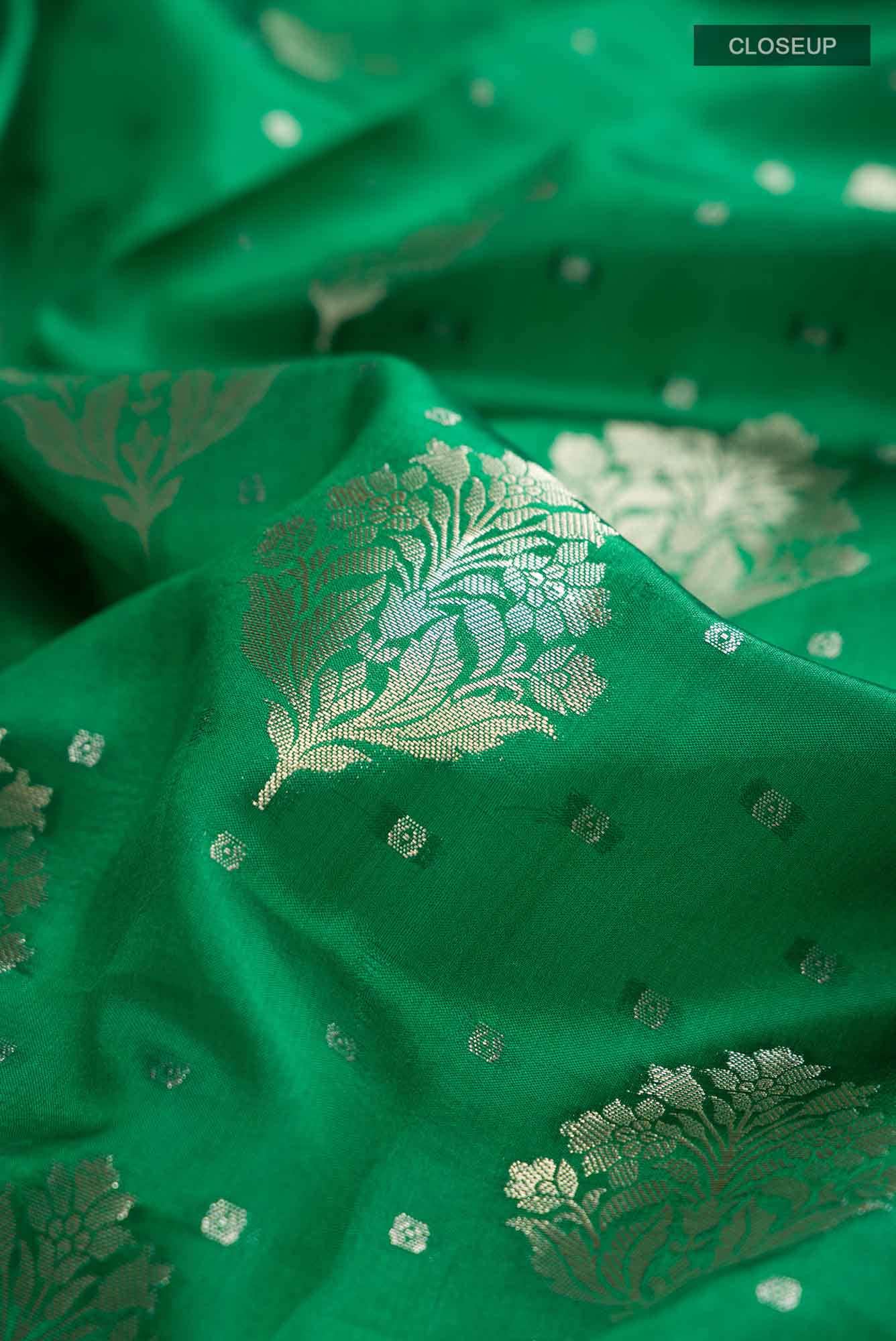 Green Banarasi Raw Silk Saree