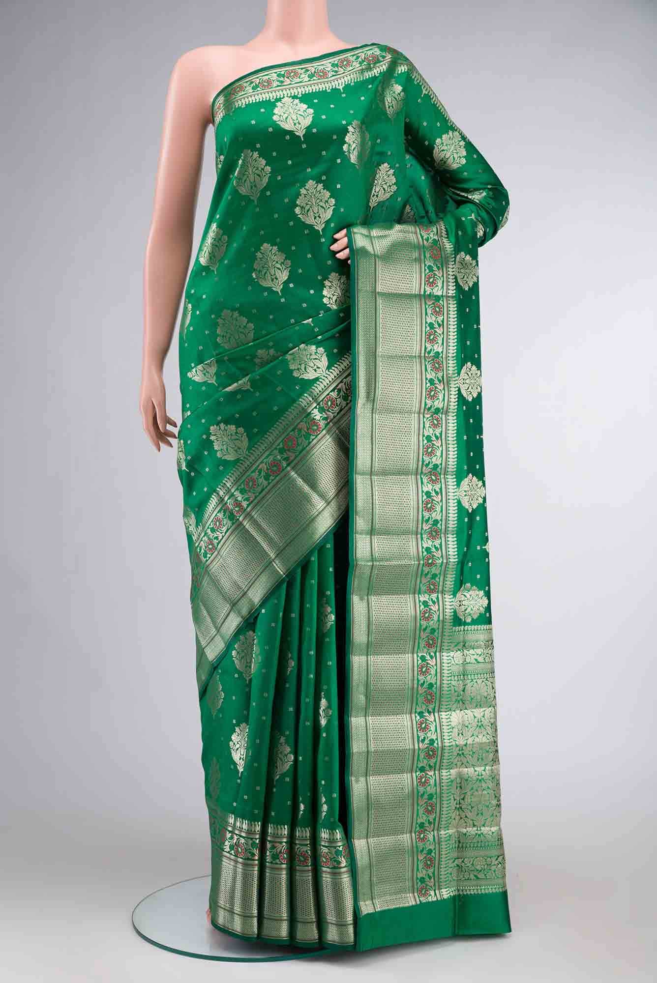 Green Banarasi Raw Silk Saree