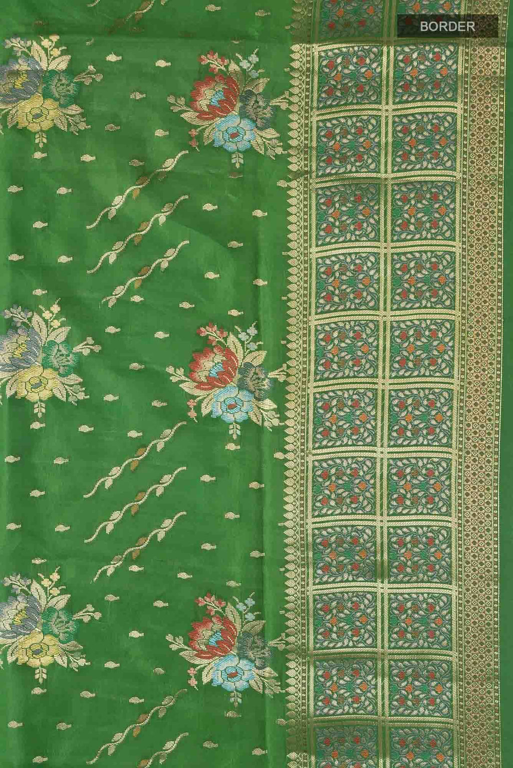 Green Banarasi Raw Silk Saree