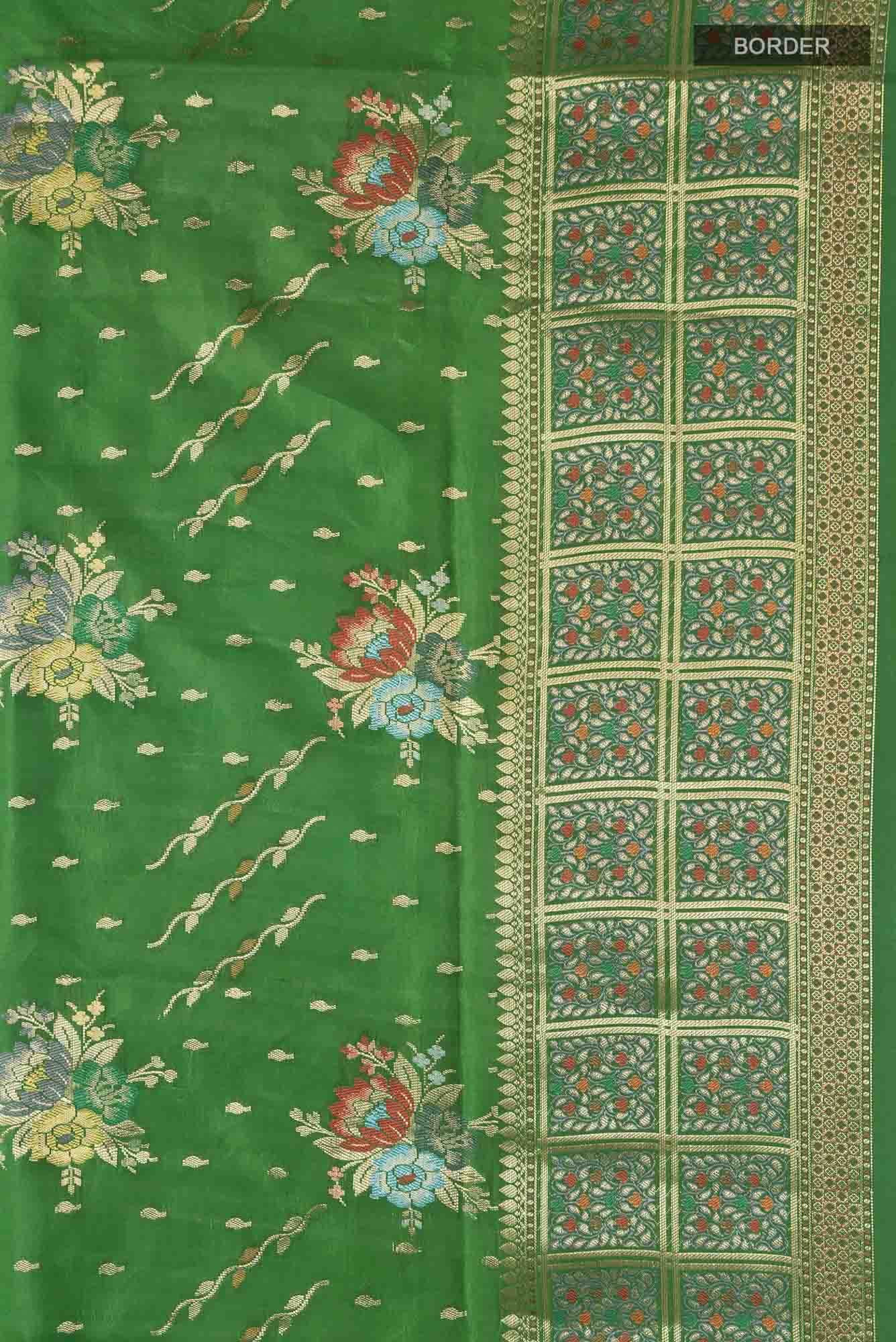 Green Banarasi Raw Silk Saree