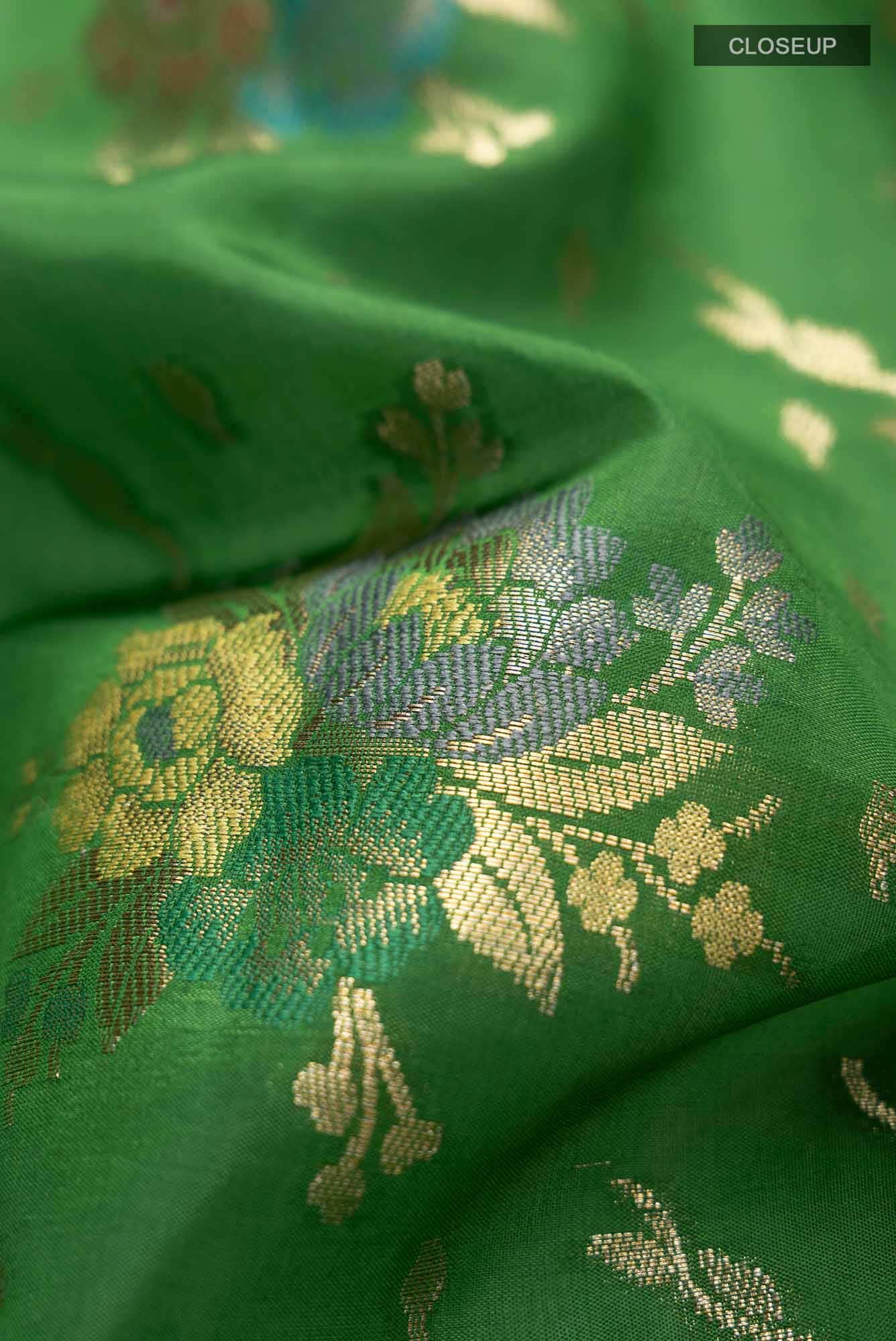 Green Banarasi Raw Silk Saree