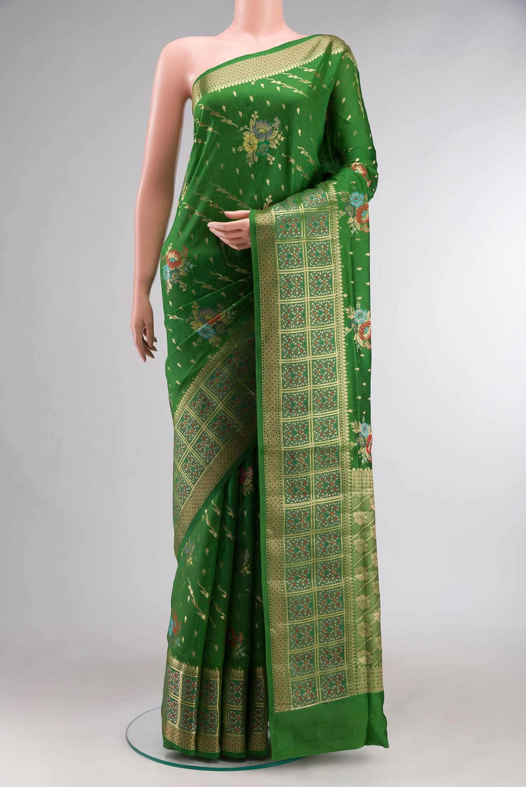 Green Banarasi Raw Silk Saree
