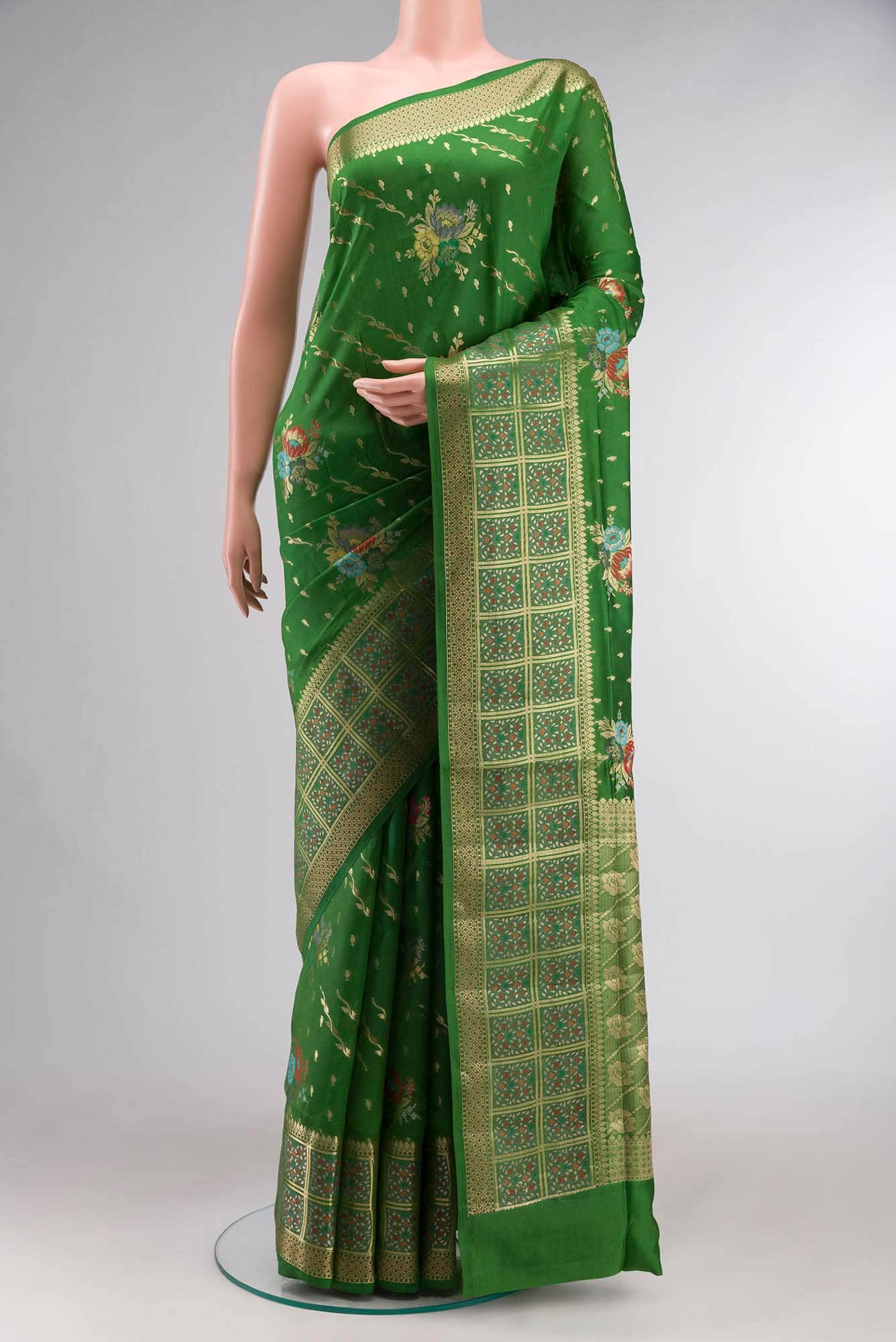 Green Banarasi Raw Silk Saree