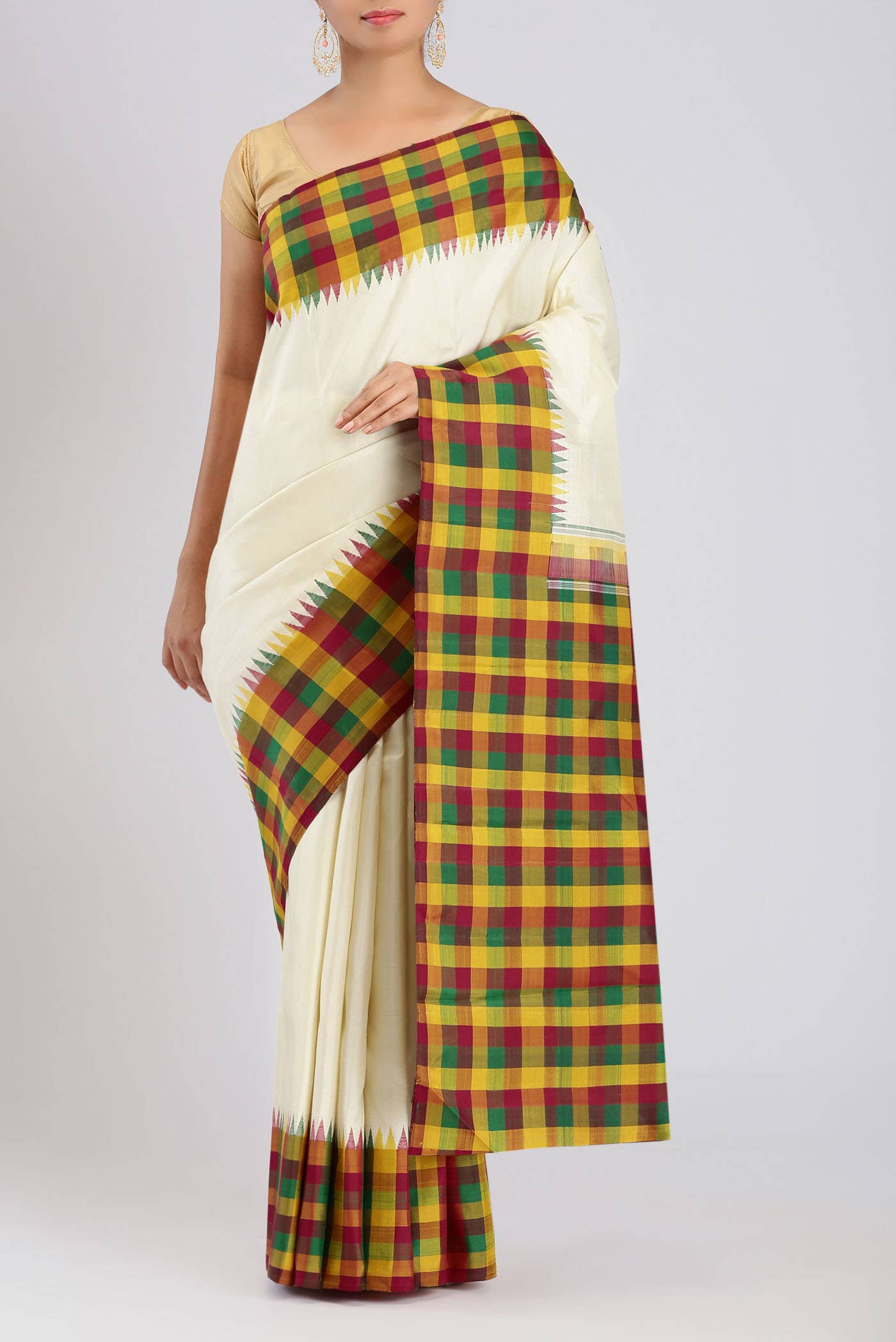 Cream Kanchipuram Silk Saree