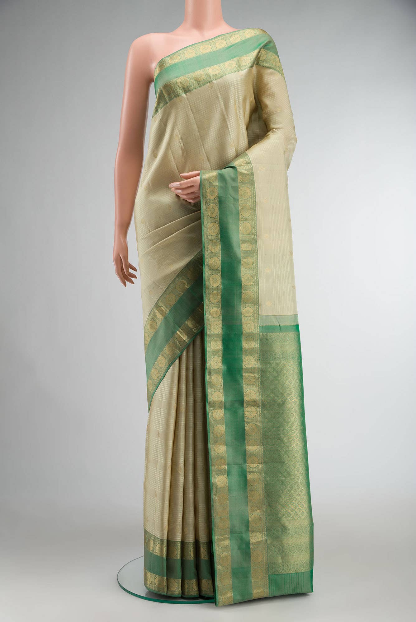 Beige Kanchipuram Silk Saree
