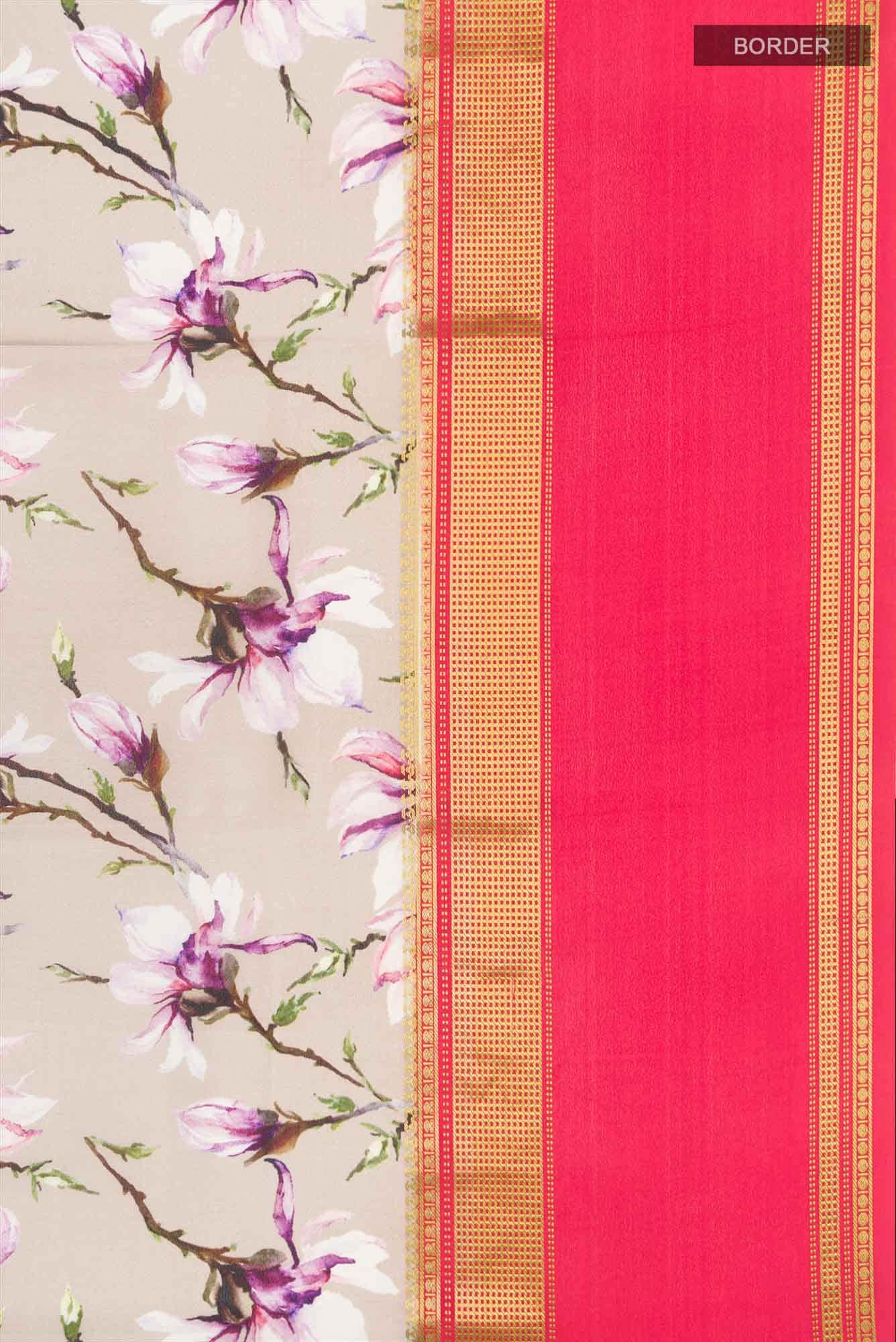 Beige Mysore Crepe Saree
