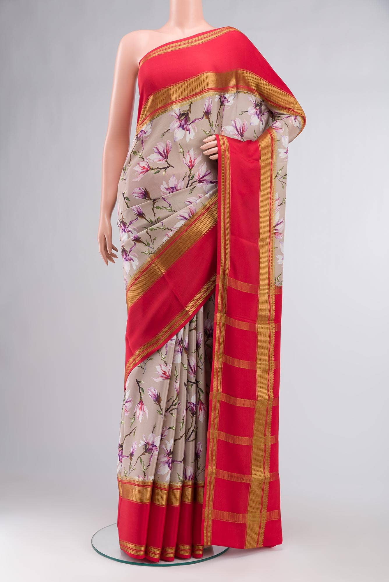 Beige Mysore Crepe Saree