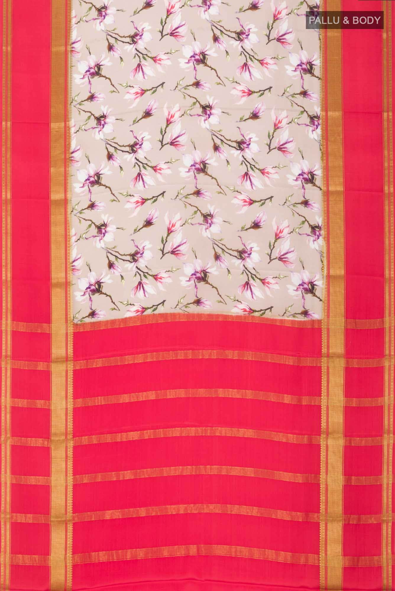 Beige Mysore Crepe Saree