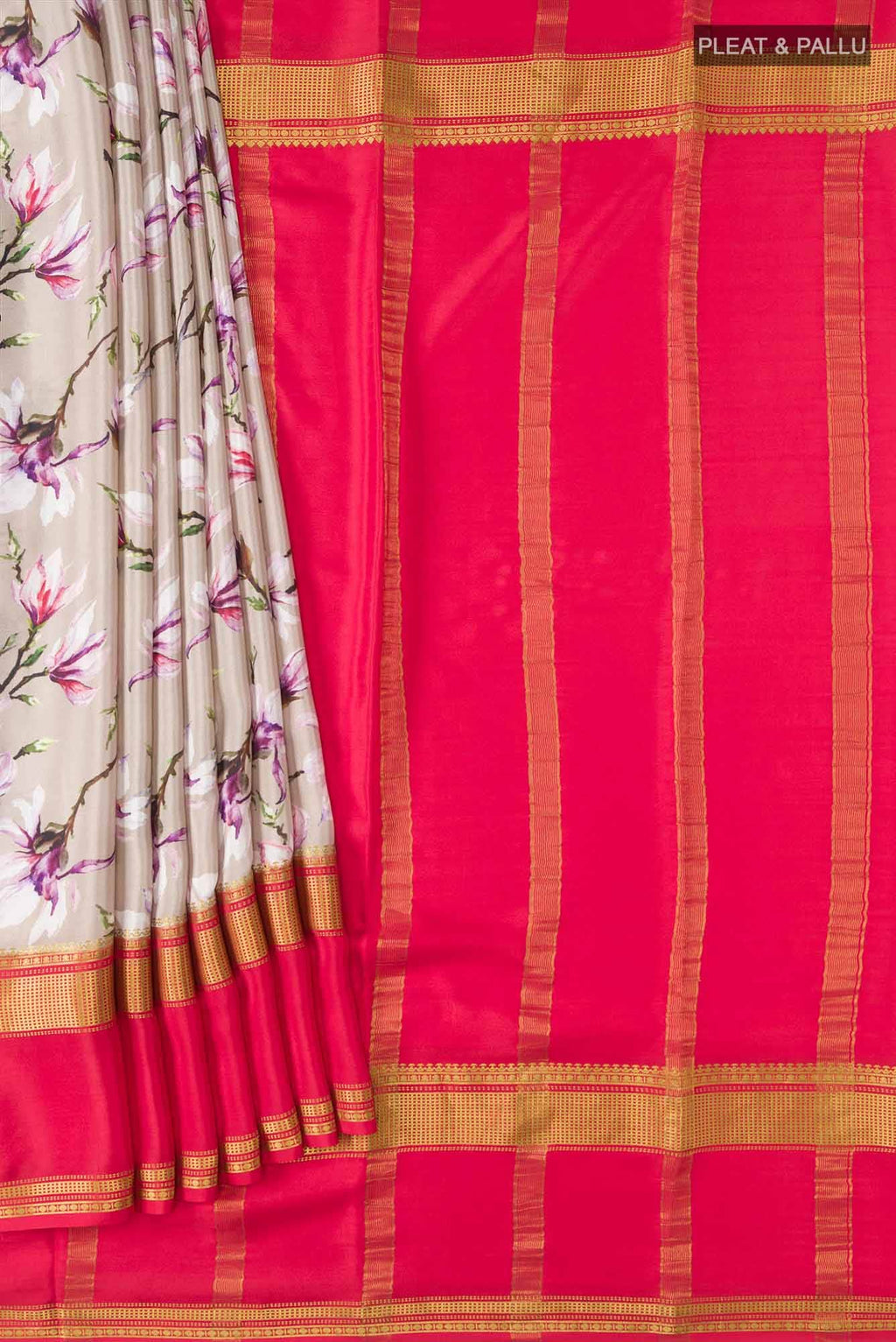 Beige Mysore Crepe Saree